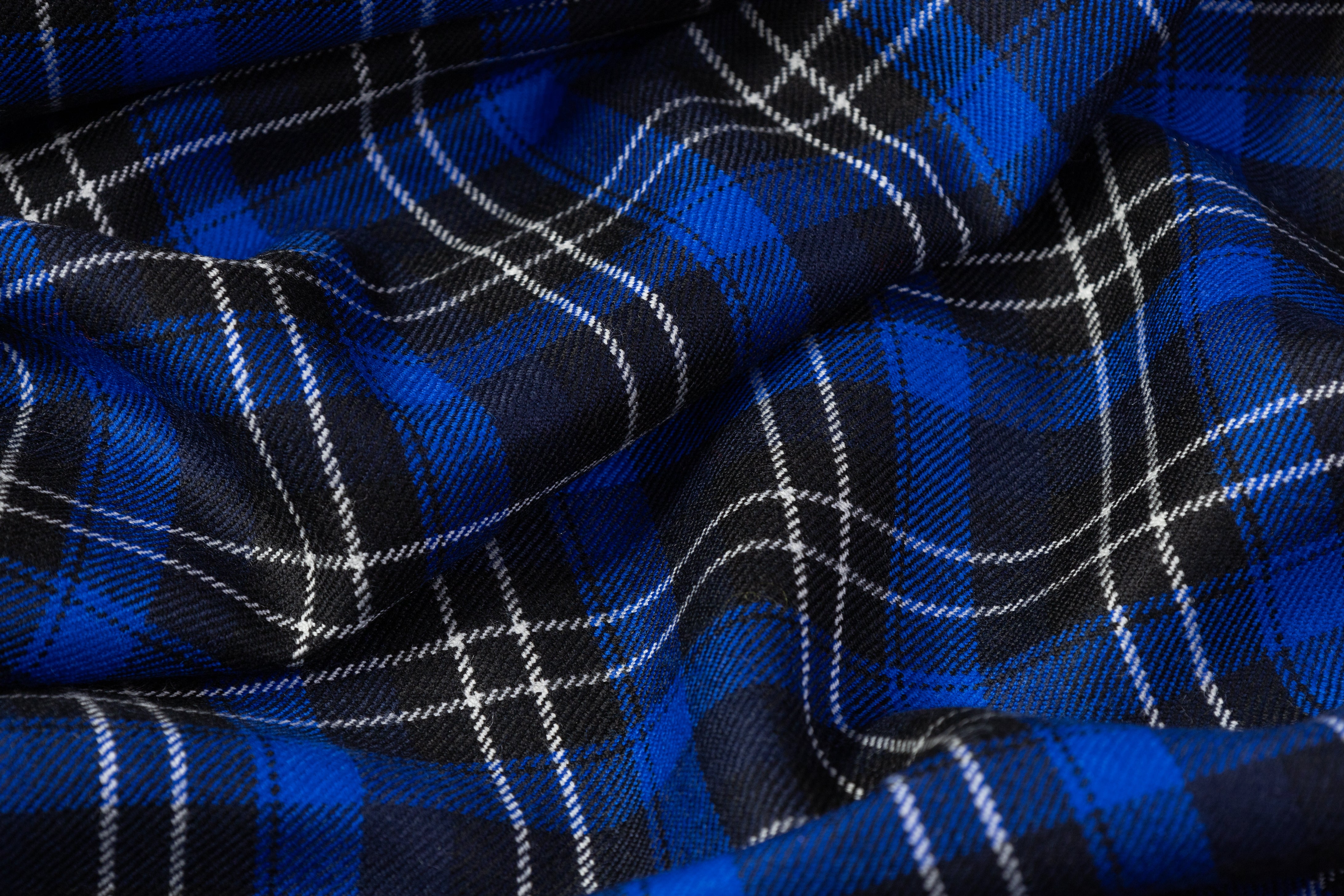 Tartan Italian Wool Suiting - Blue / Black / White