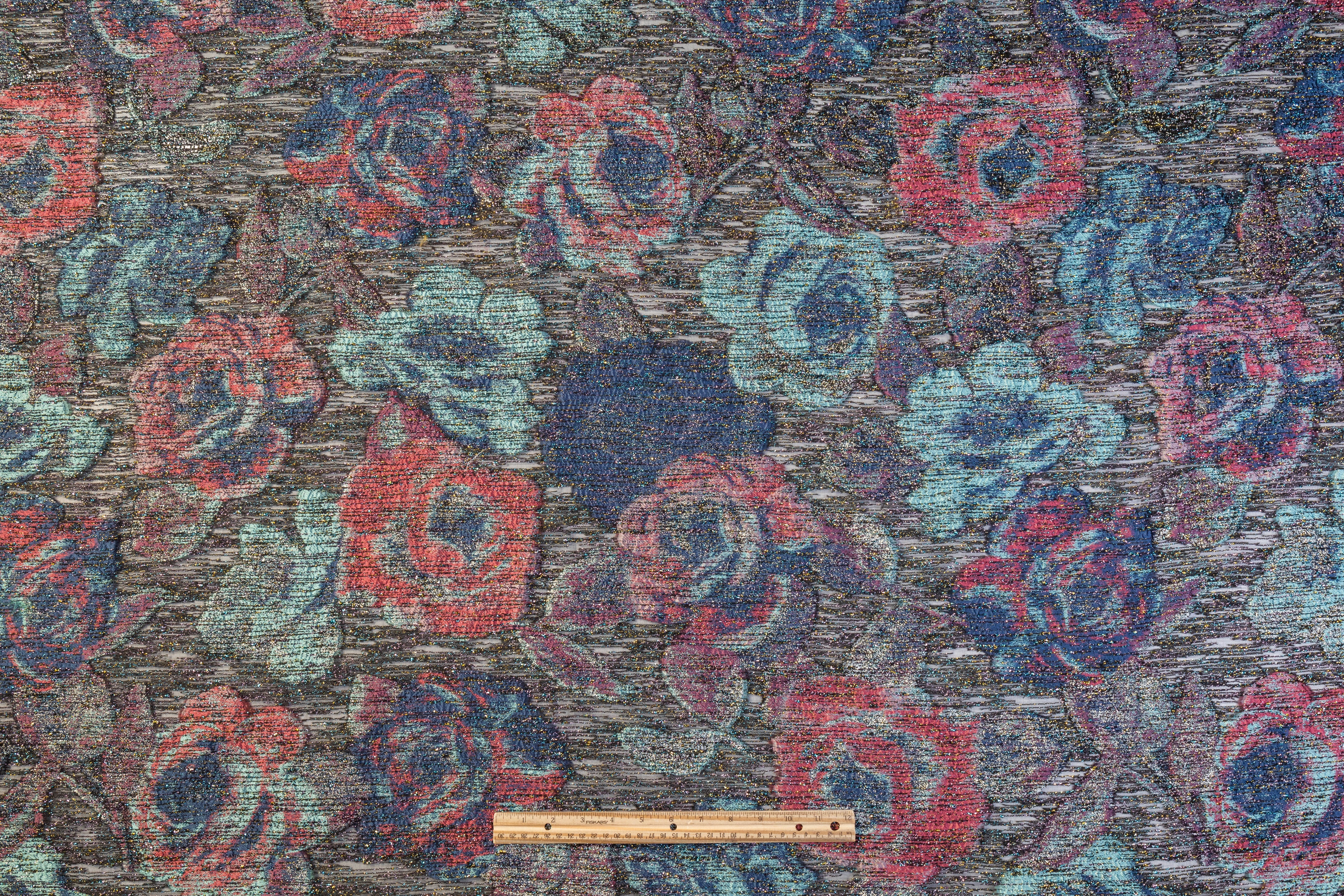 Ruffo Coli - Floral Metallic Sheer Brocade - Black / Blue / Rose