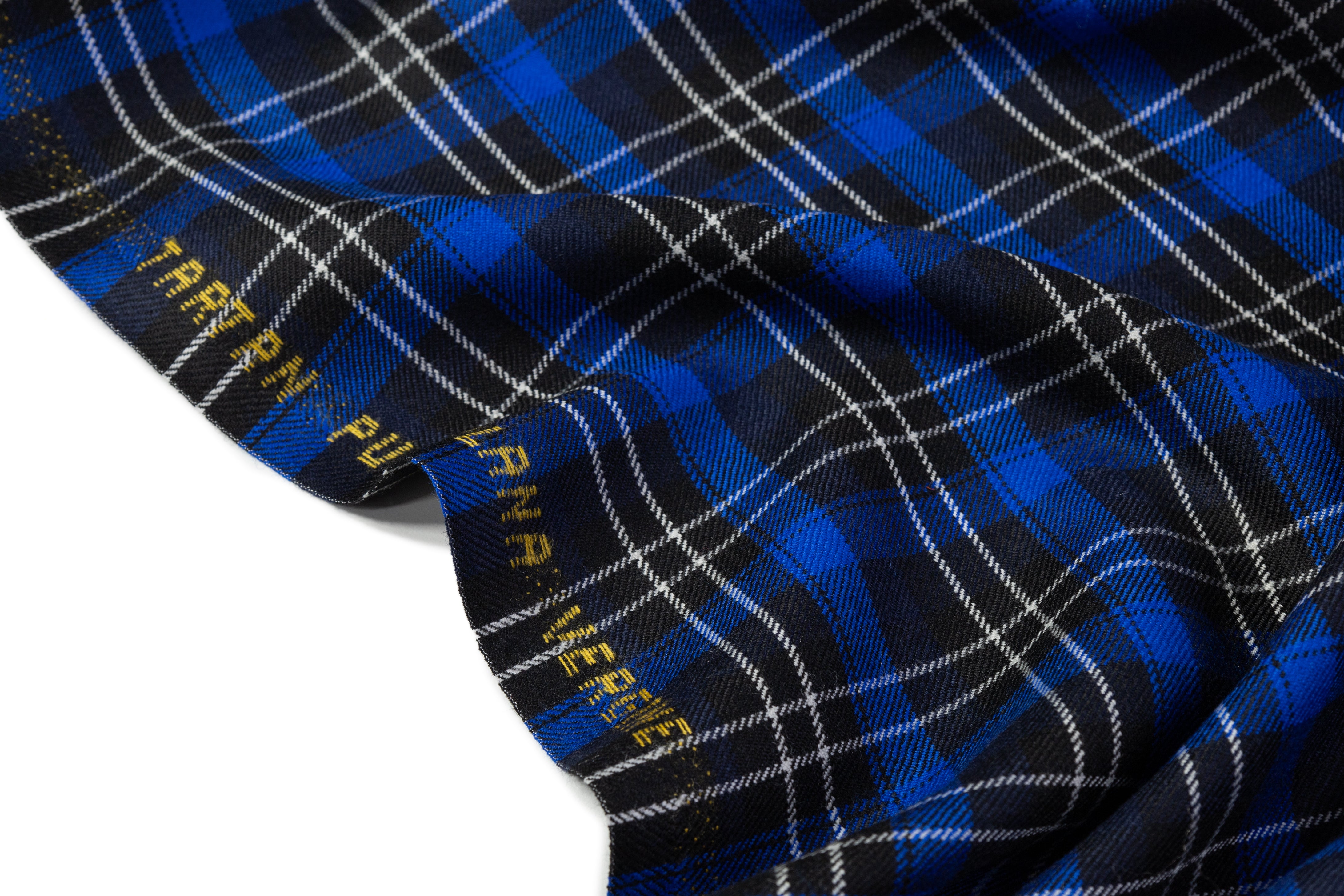 Tartan Italian Wool Suiting - Blue / Black / White