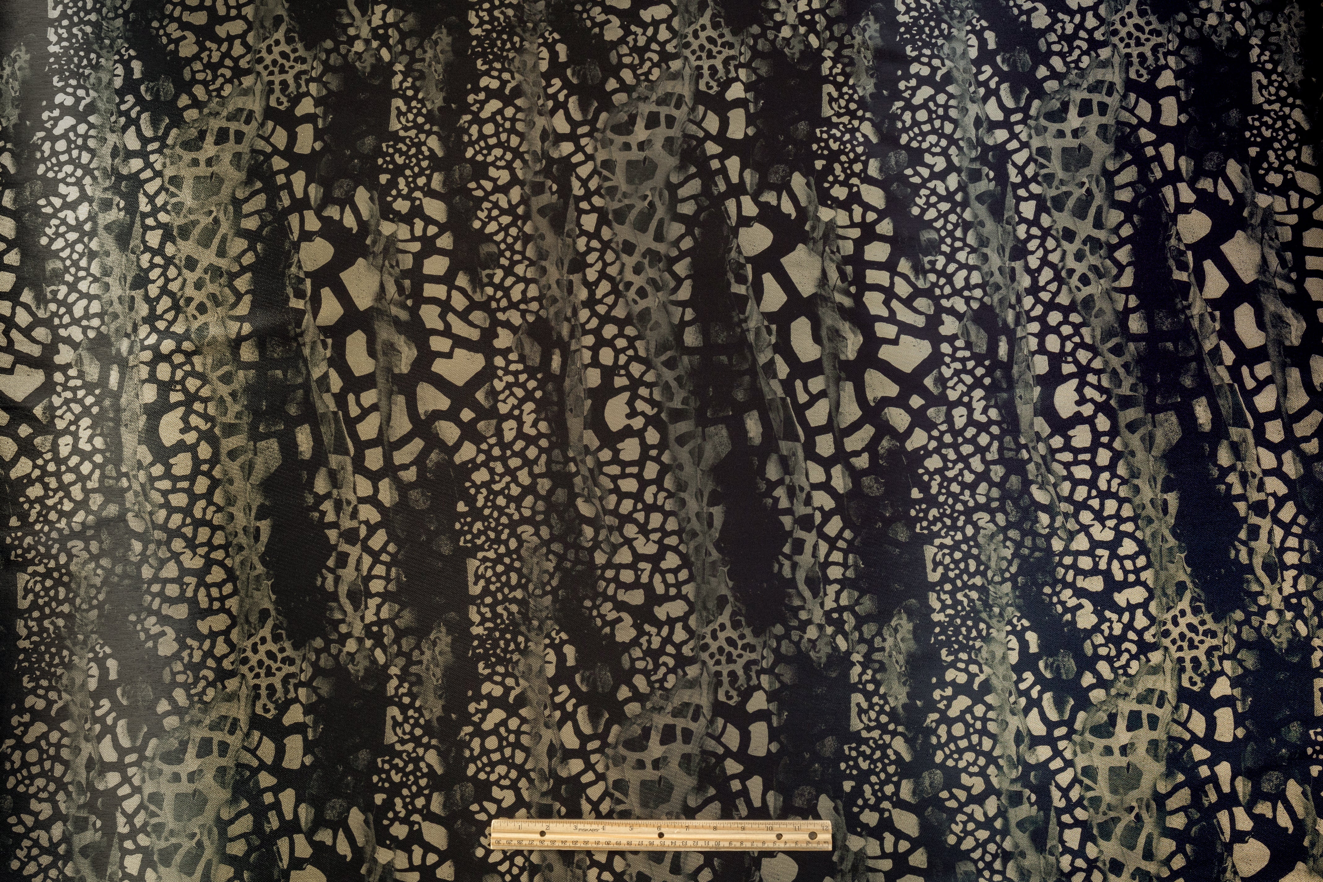 Ruffo Coli - Abstract Metallic Italian Silk Blend Liquid Satin - Smoky Black / Gold