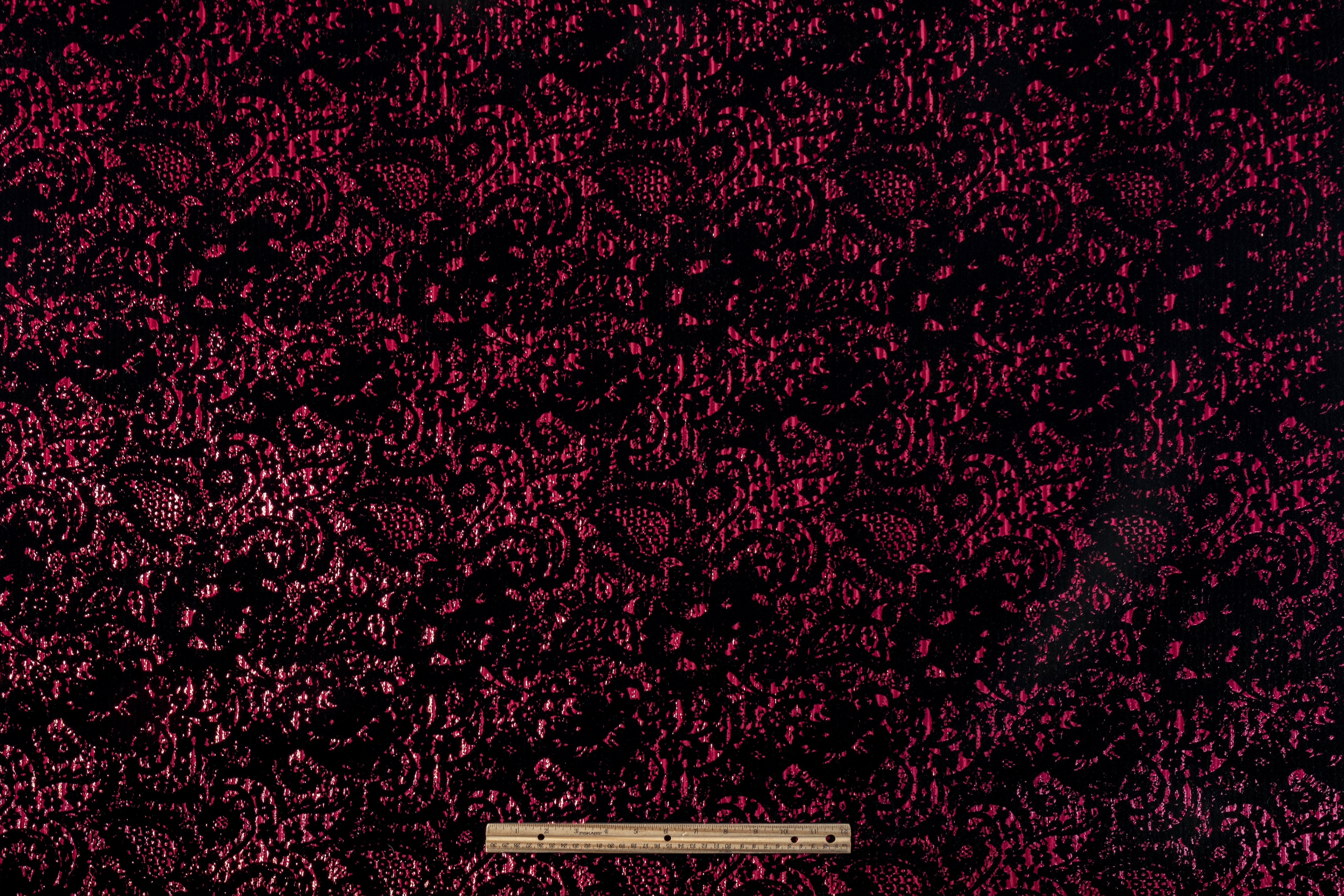 Abstract Flocked Metallic Italian Corduroy - Black / Red