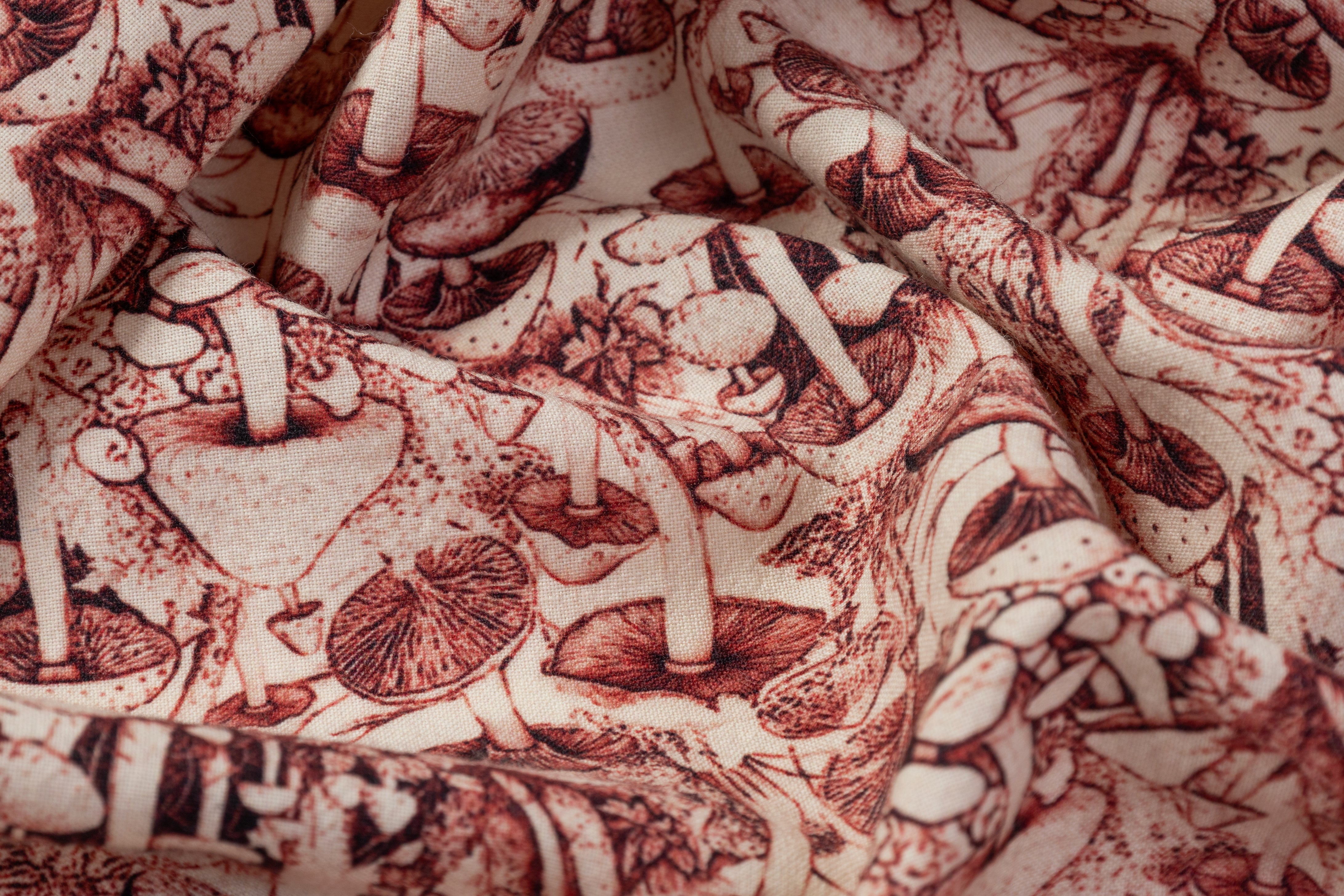 Mushroom Printed Italian Wool - Cherry Wood / Off White