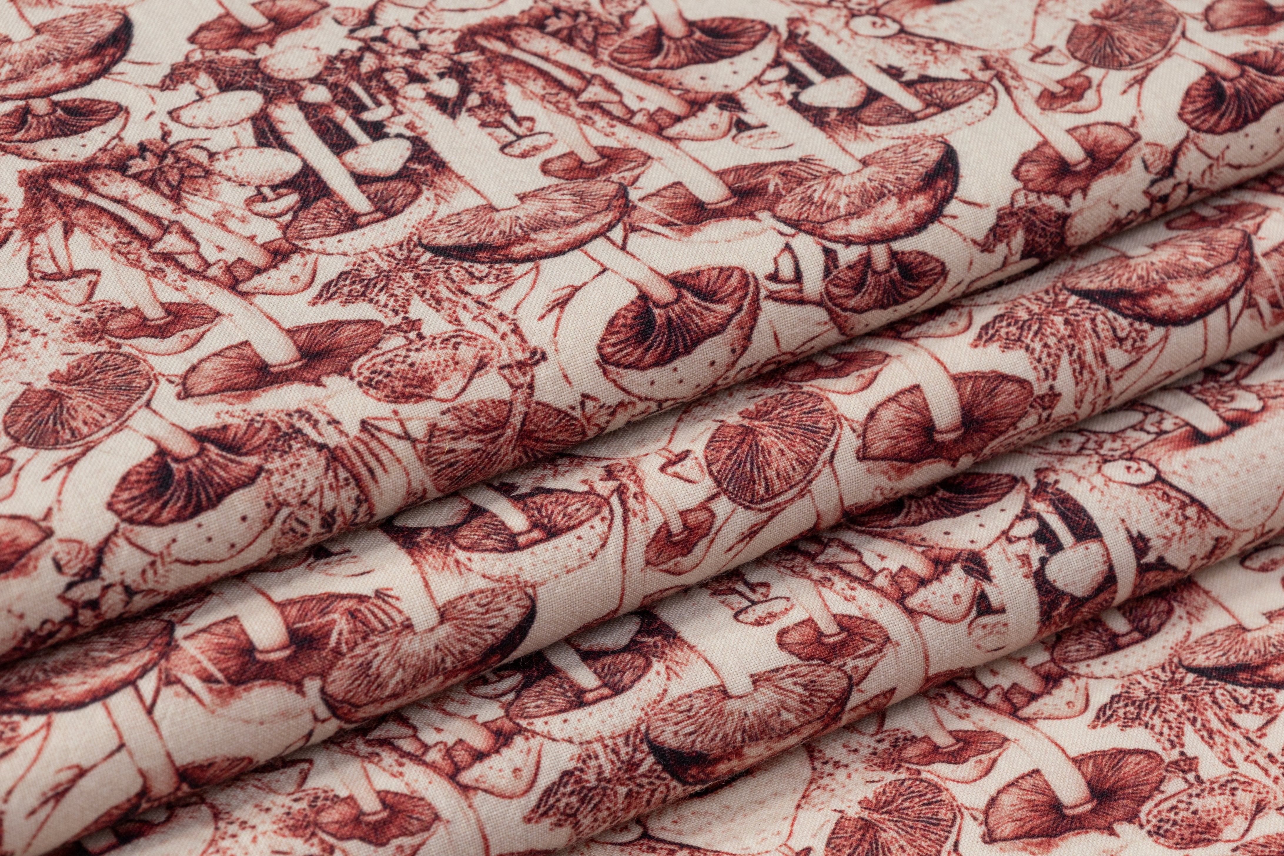 Mushroom Printed Italian Wool - Cherry Wood / Off White