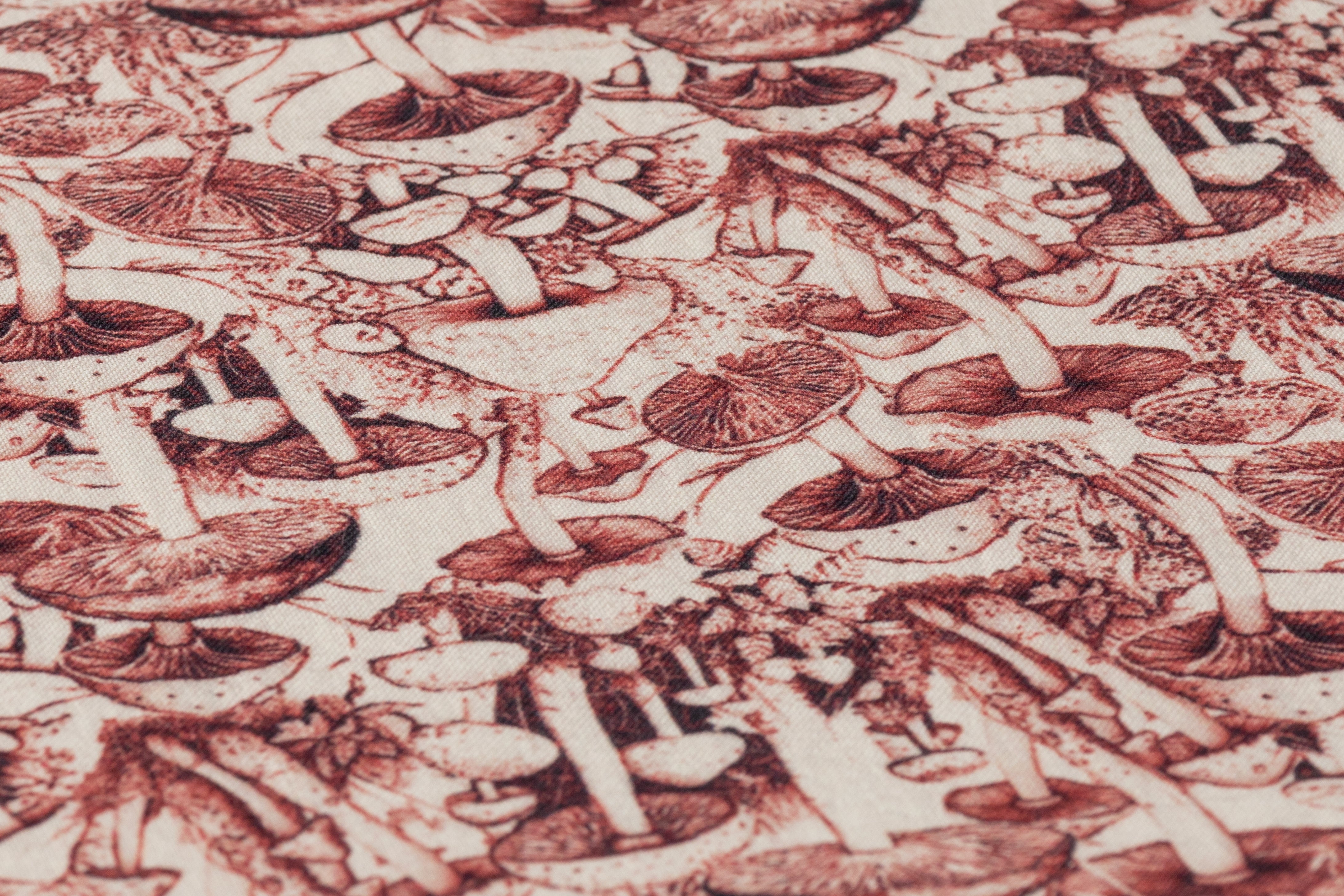 Mushroom Printed Italian Wool - Cherry Wood / Off White