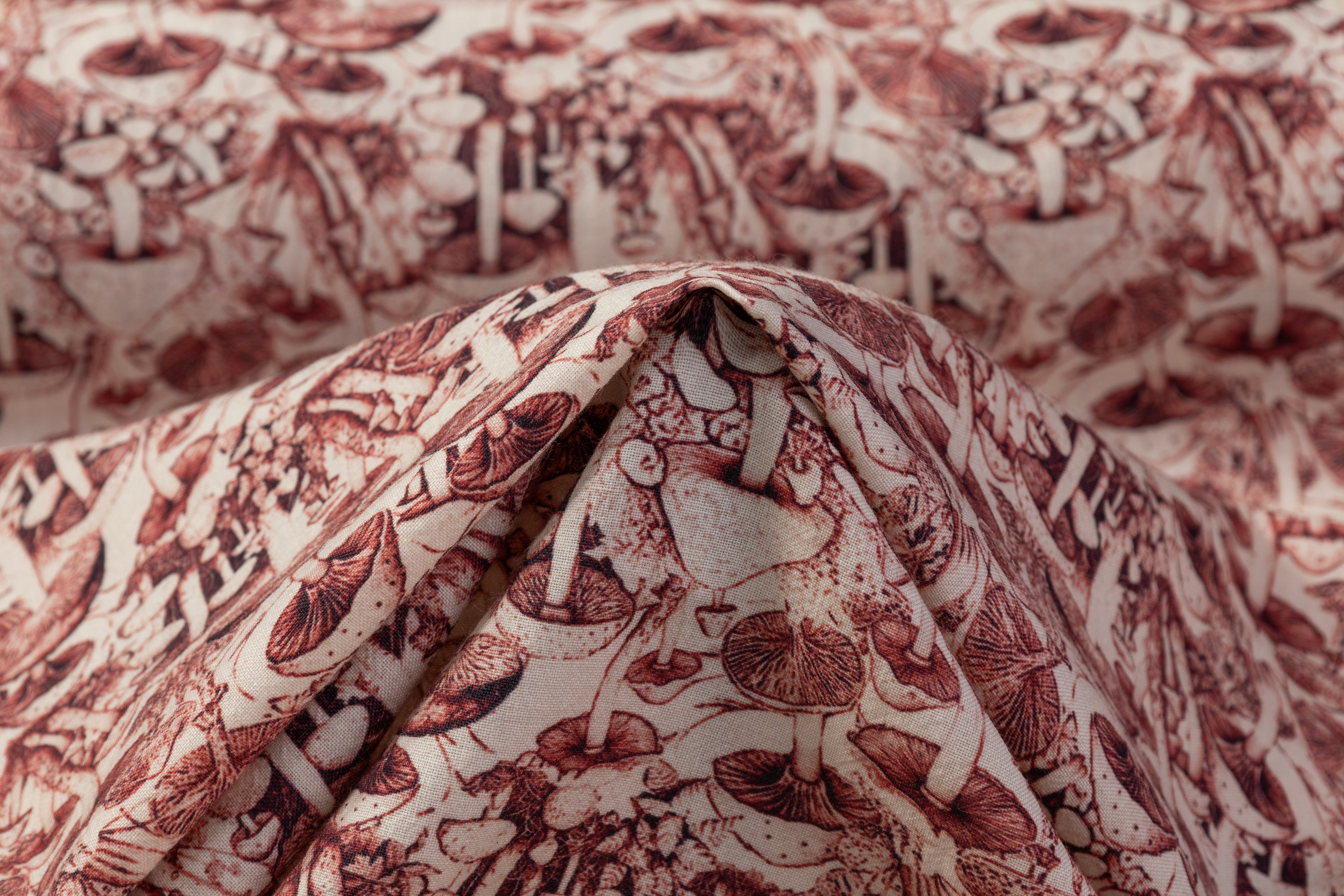 Mushroom Printed Italian Wool - Cherry Wood / Off White