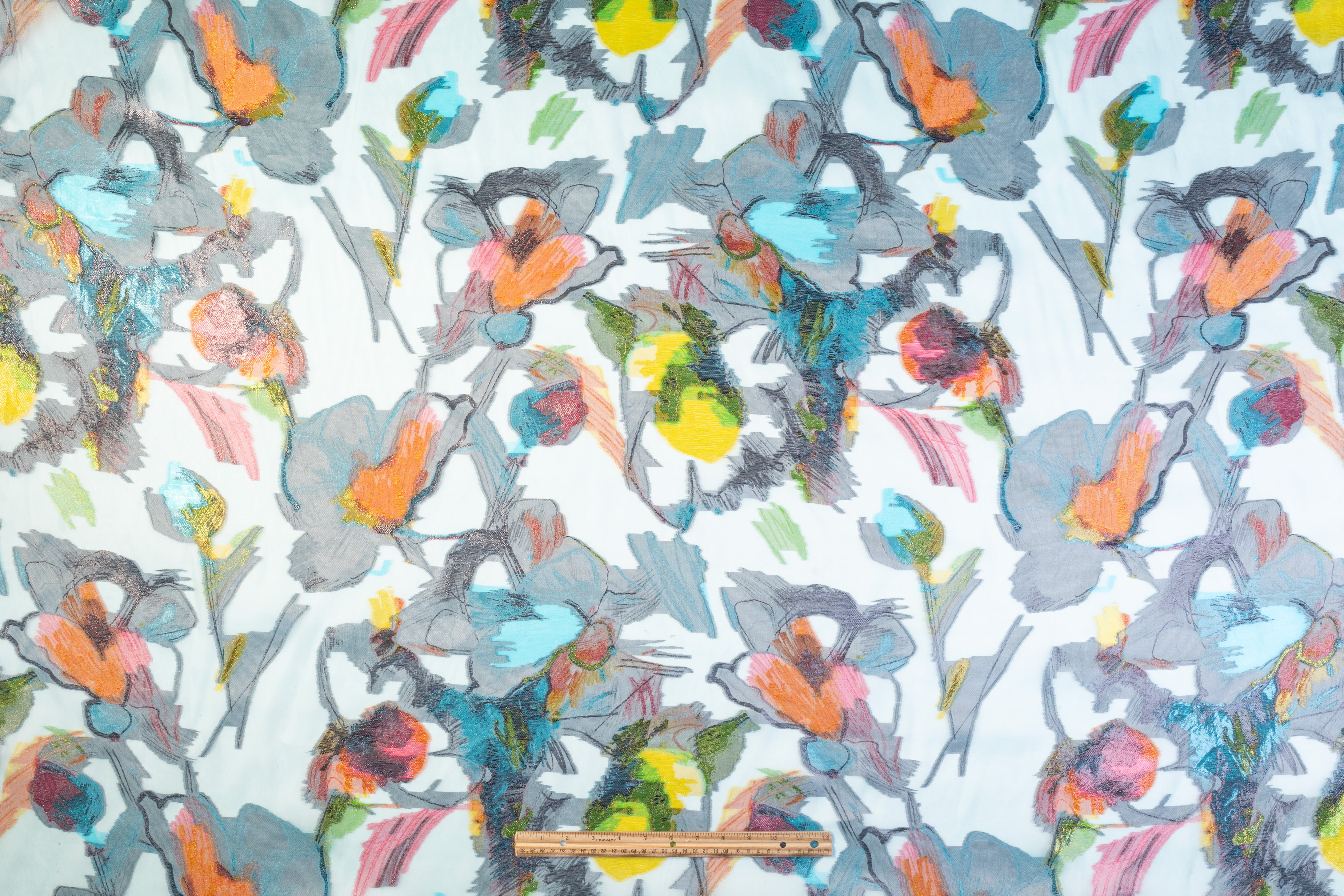 Metallic Italian Satin Face Silk Organza Fil Coupé - Blue