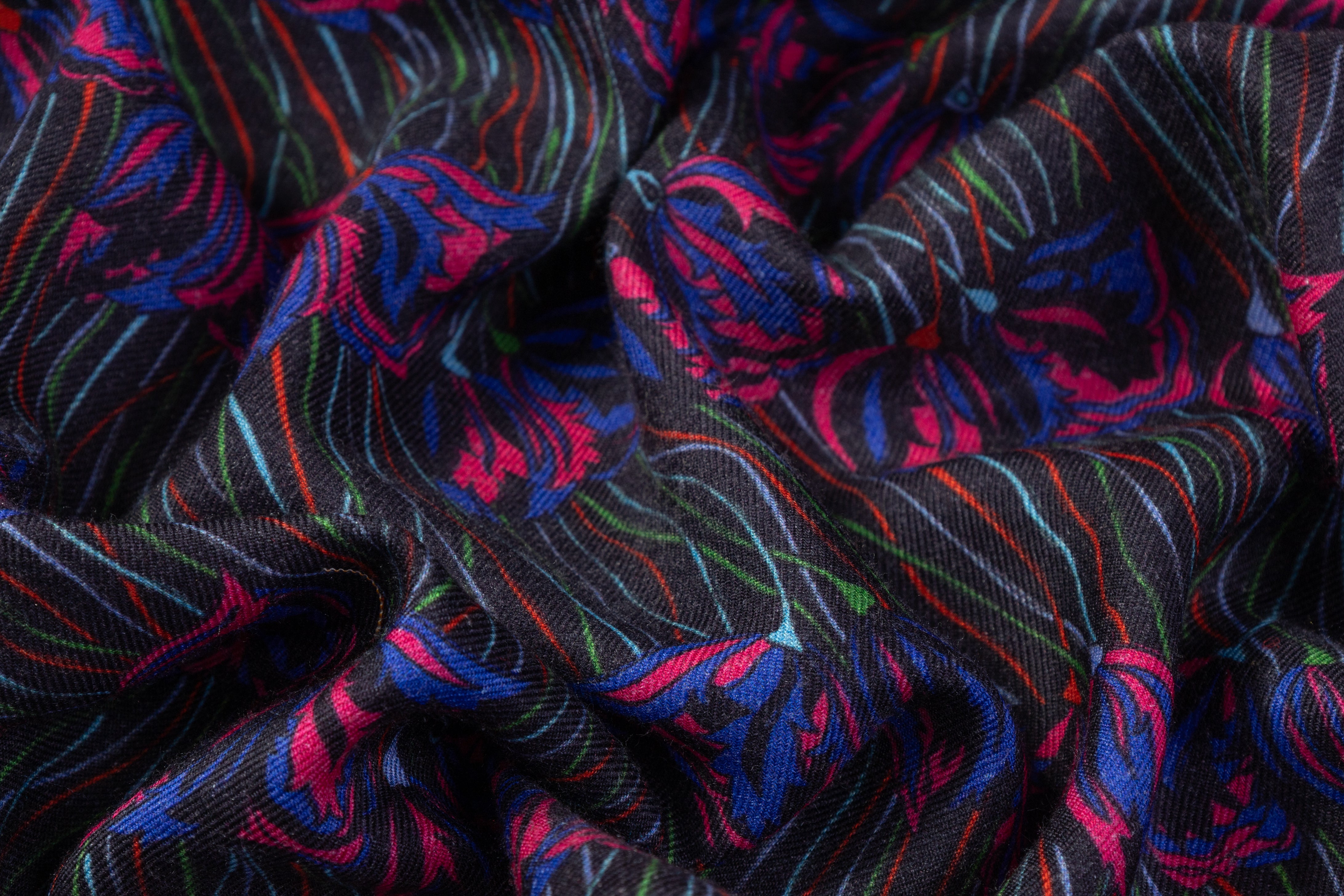 Floral Italian Silk and Wool Challis - Magenta / Blue
