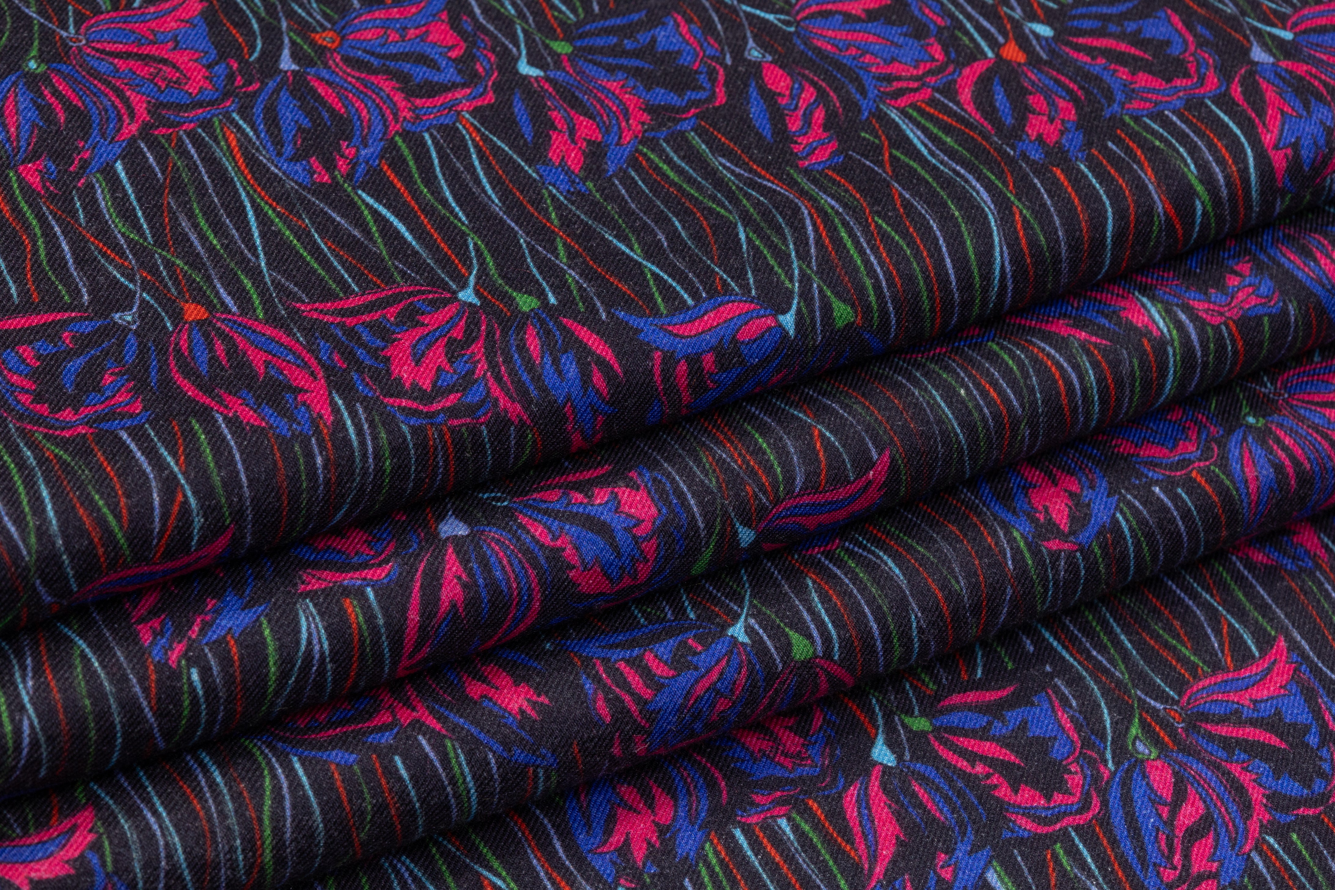 Floral Italian Silk and Wool Challis - Magenta / Blue