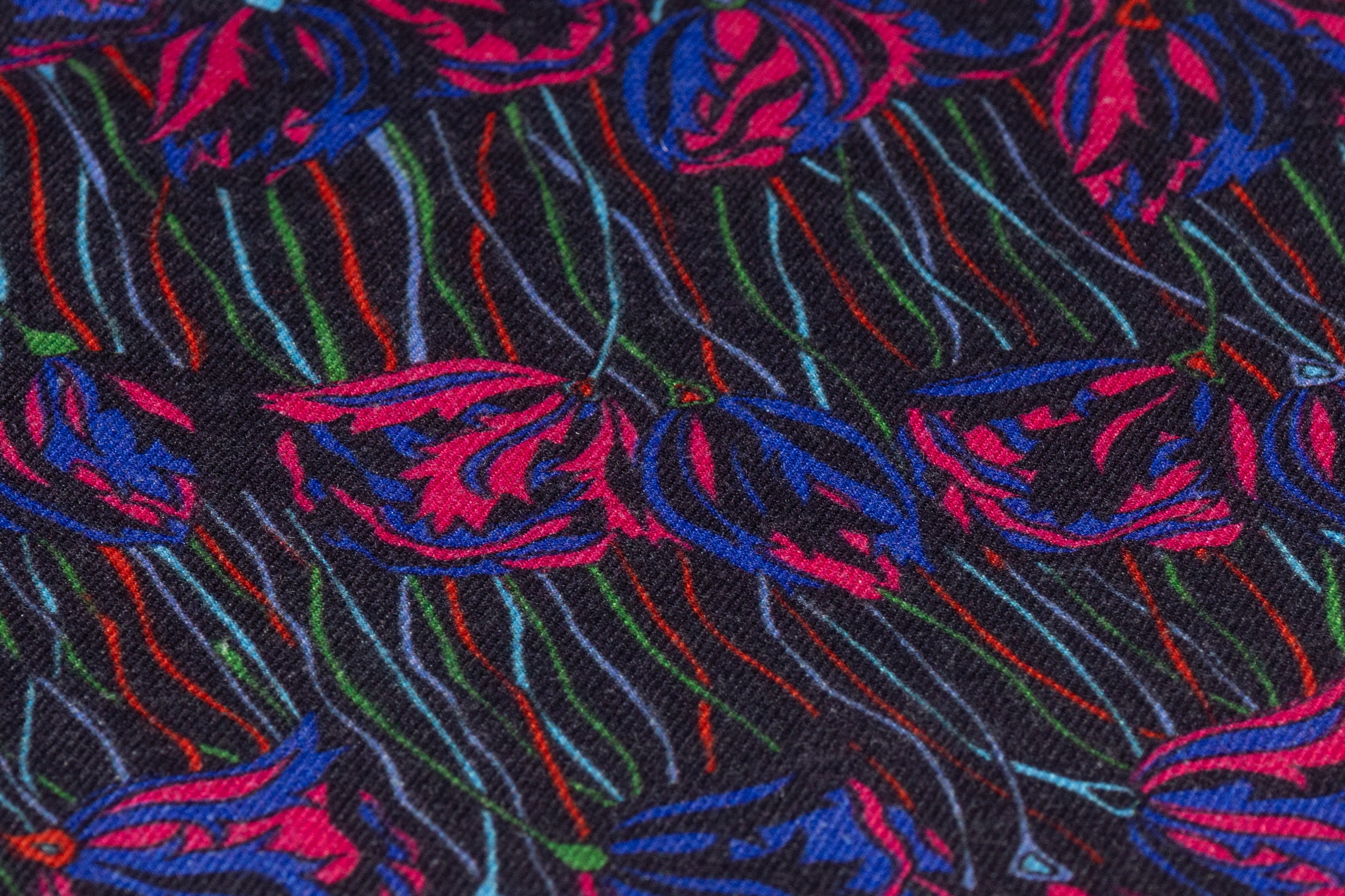 Floral Italian Silk and Wool Challis - Magenta / Blue