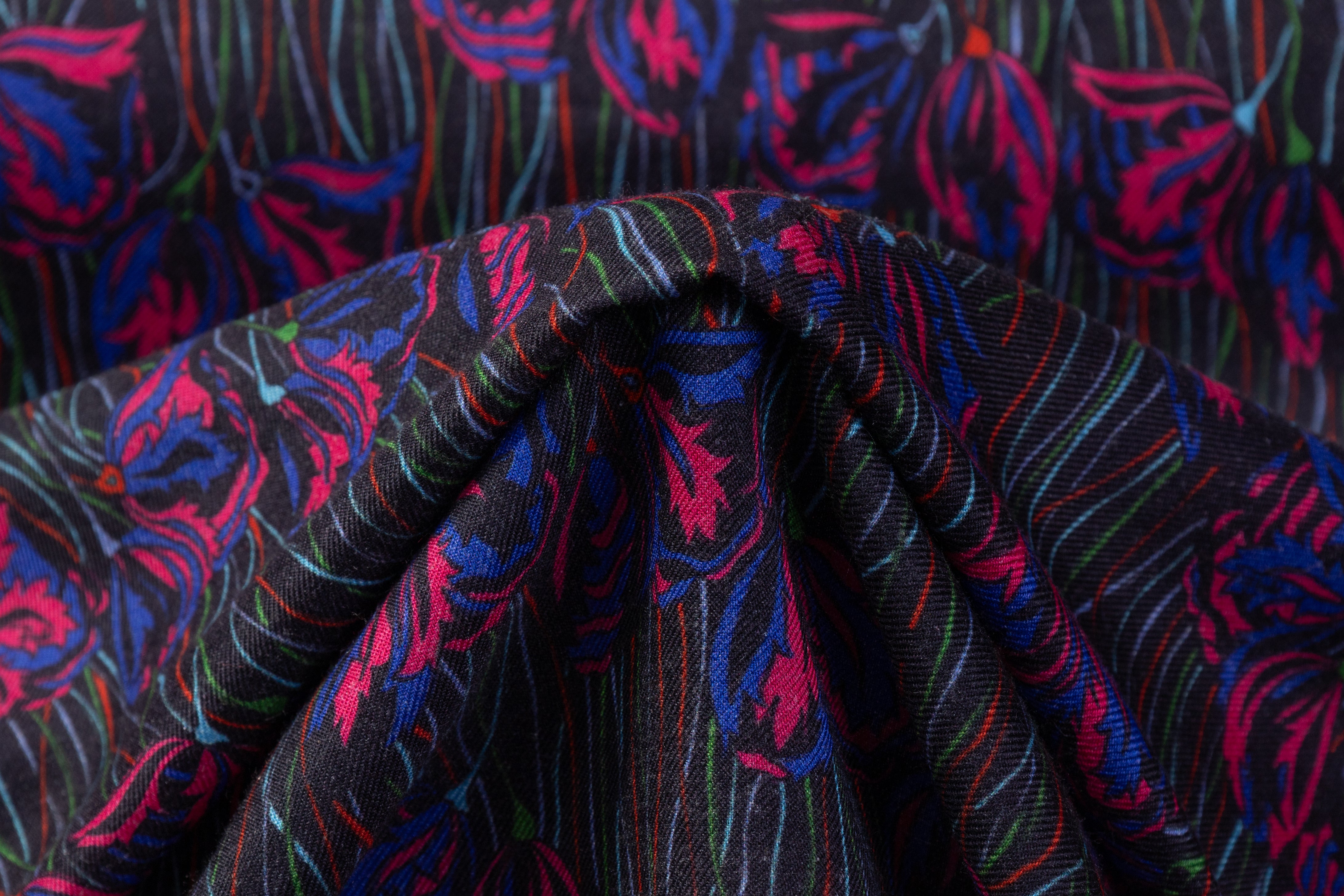 Floral Italian Silk and Wool Challis - Magenta / Blue