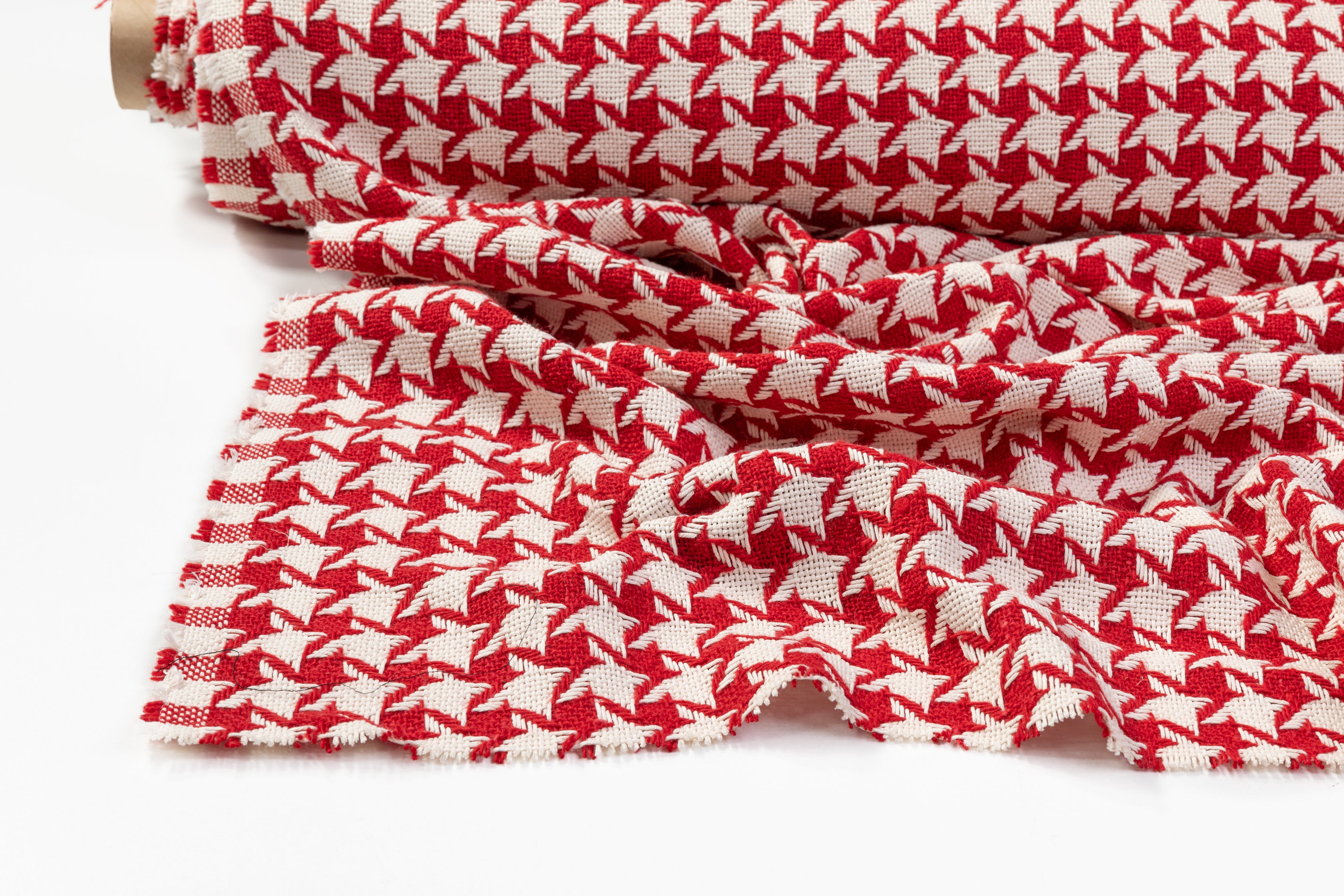 Houndstooth Italian Wool Cotton Tweed - Red / White