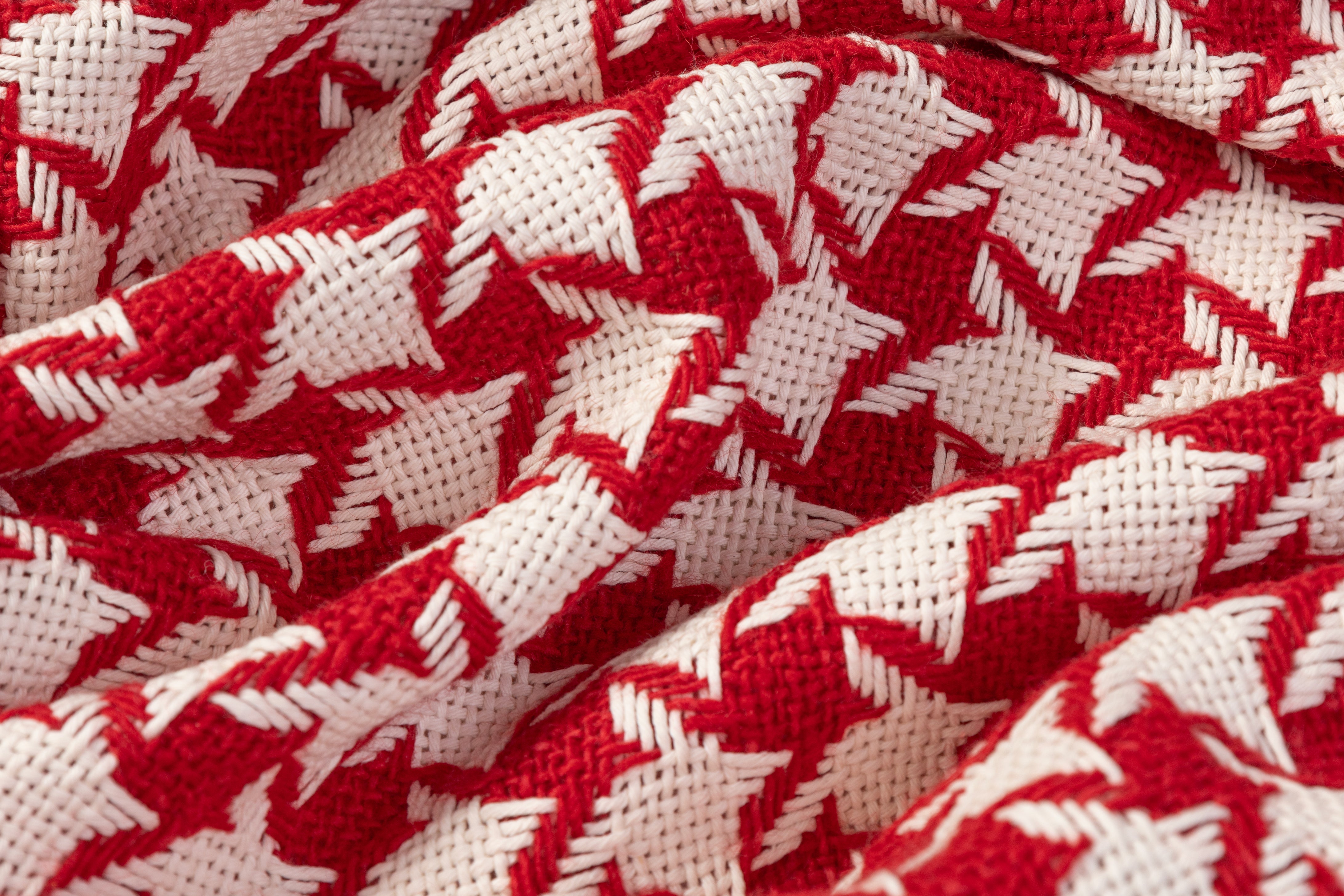 Houndstooth Italian Wool Cotton Tweed - Red / White
