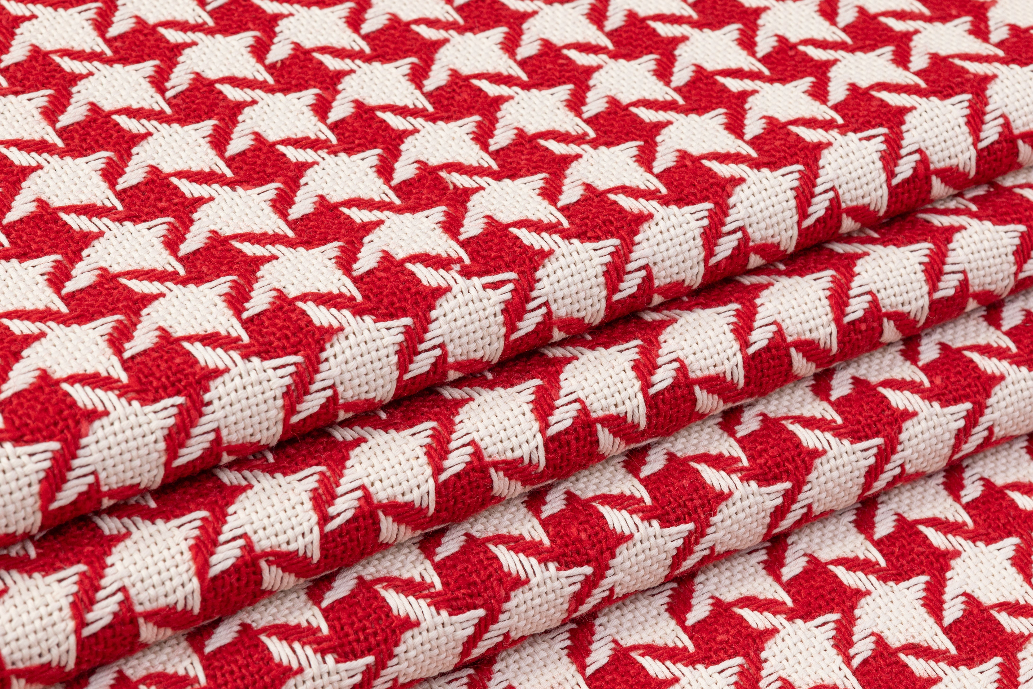 Houndstooth Italian Wool Cotton Tweed - Red / White