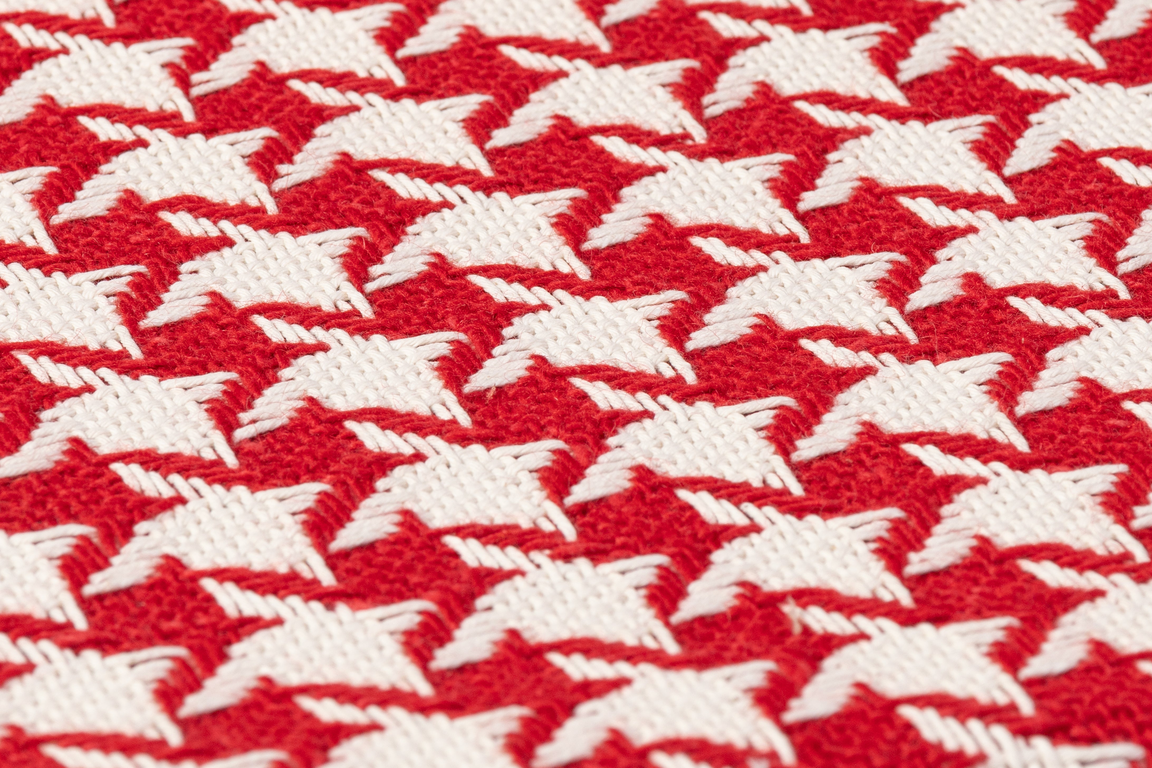 Houndstooth Italian Wool Cotton Tweed - Red / White