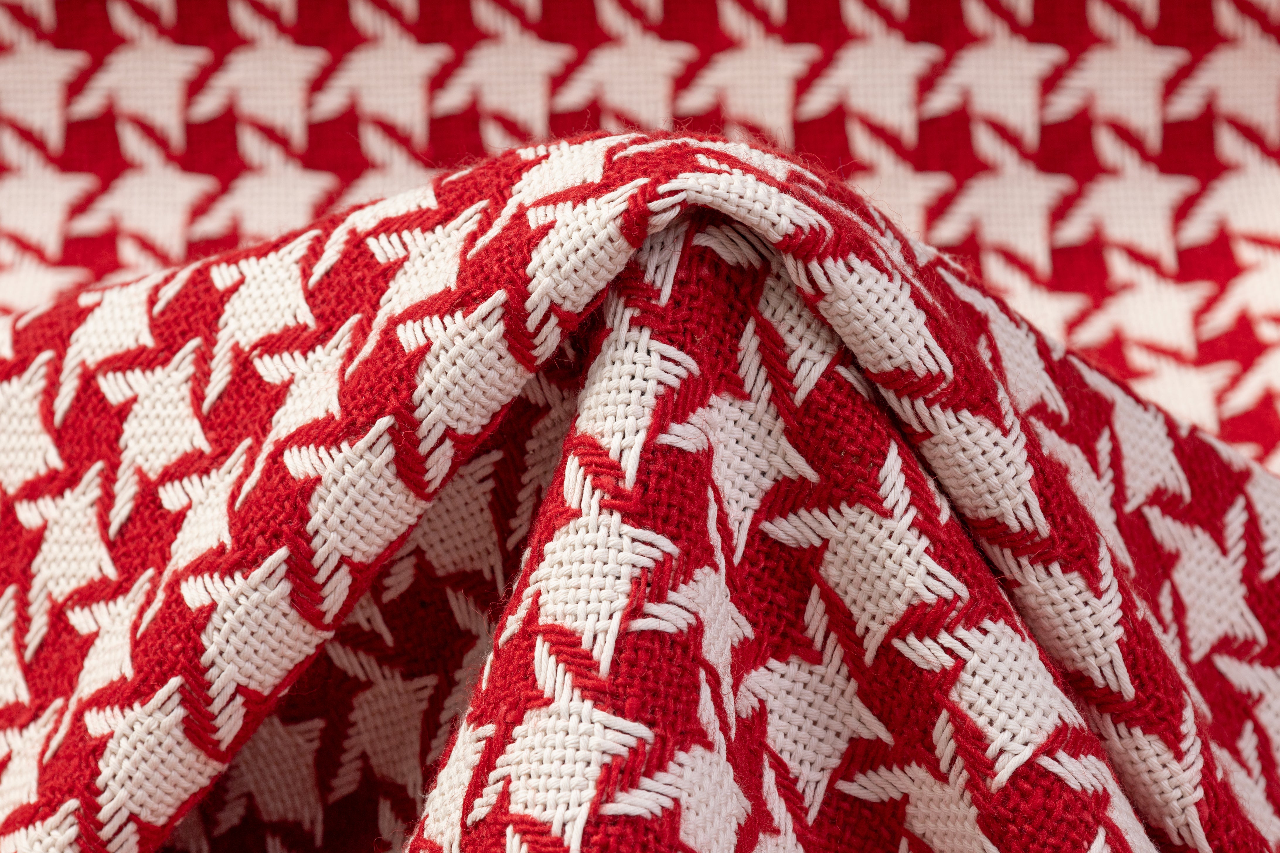 Houndstooth Italian Wool Cotton Tweed - Red / White