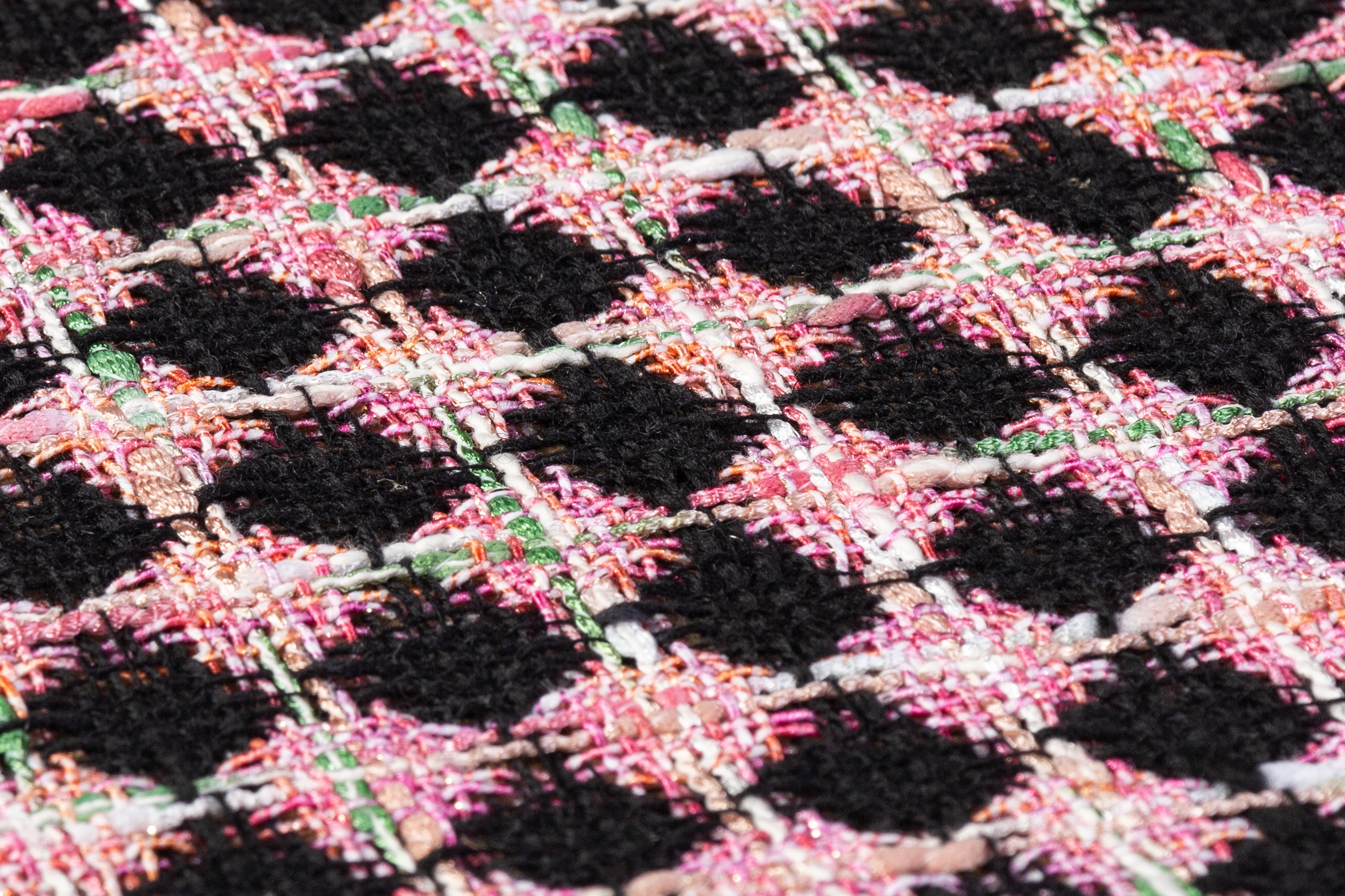 Geometric Checked Italian Cotton Blend Tweed - Pink / Black / Green
