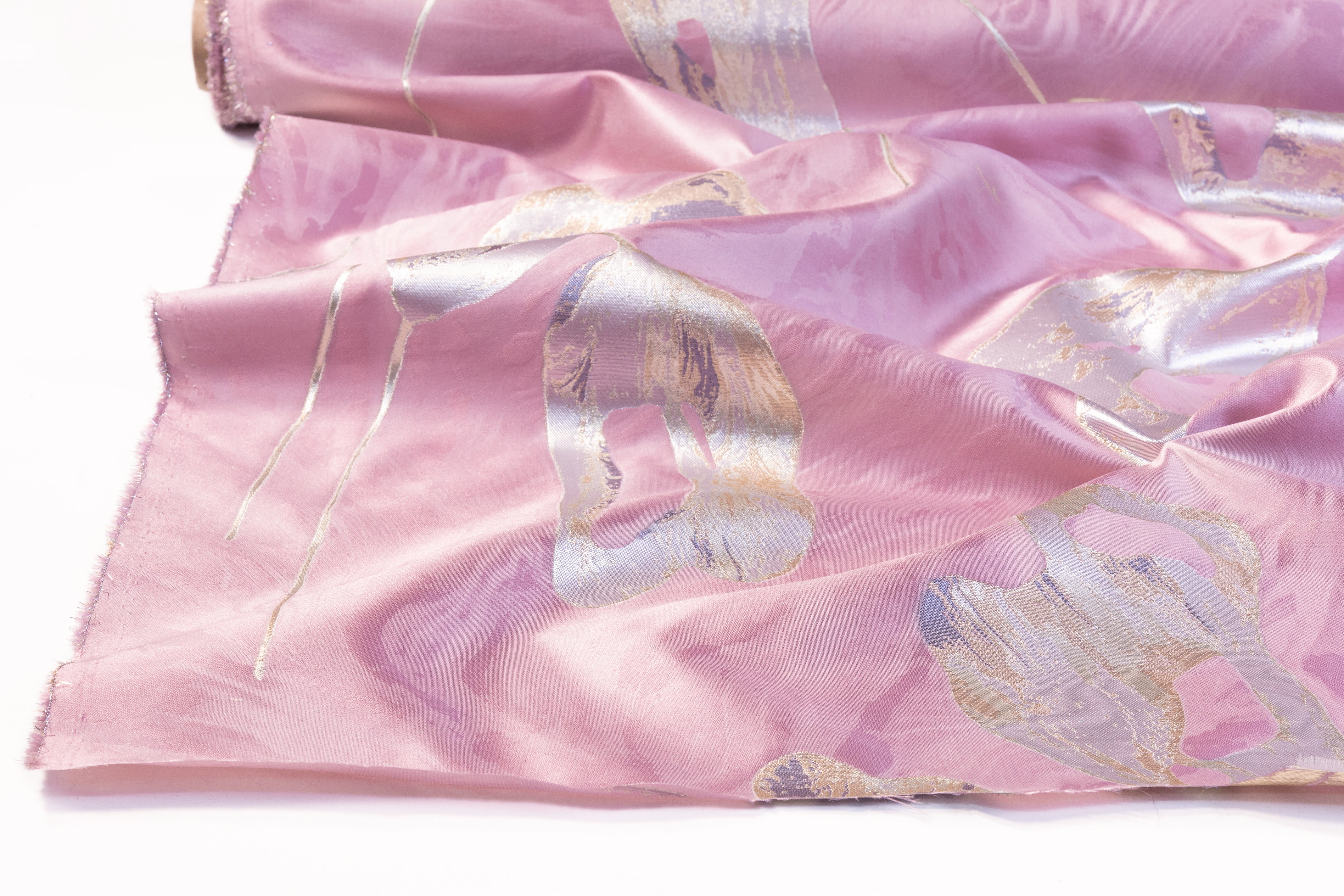 Floral Metallic Italian Silk Blend Brocade - Pink