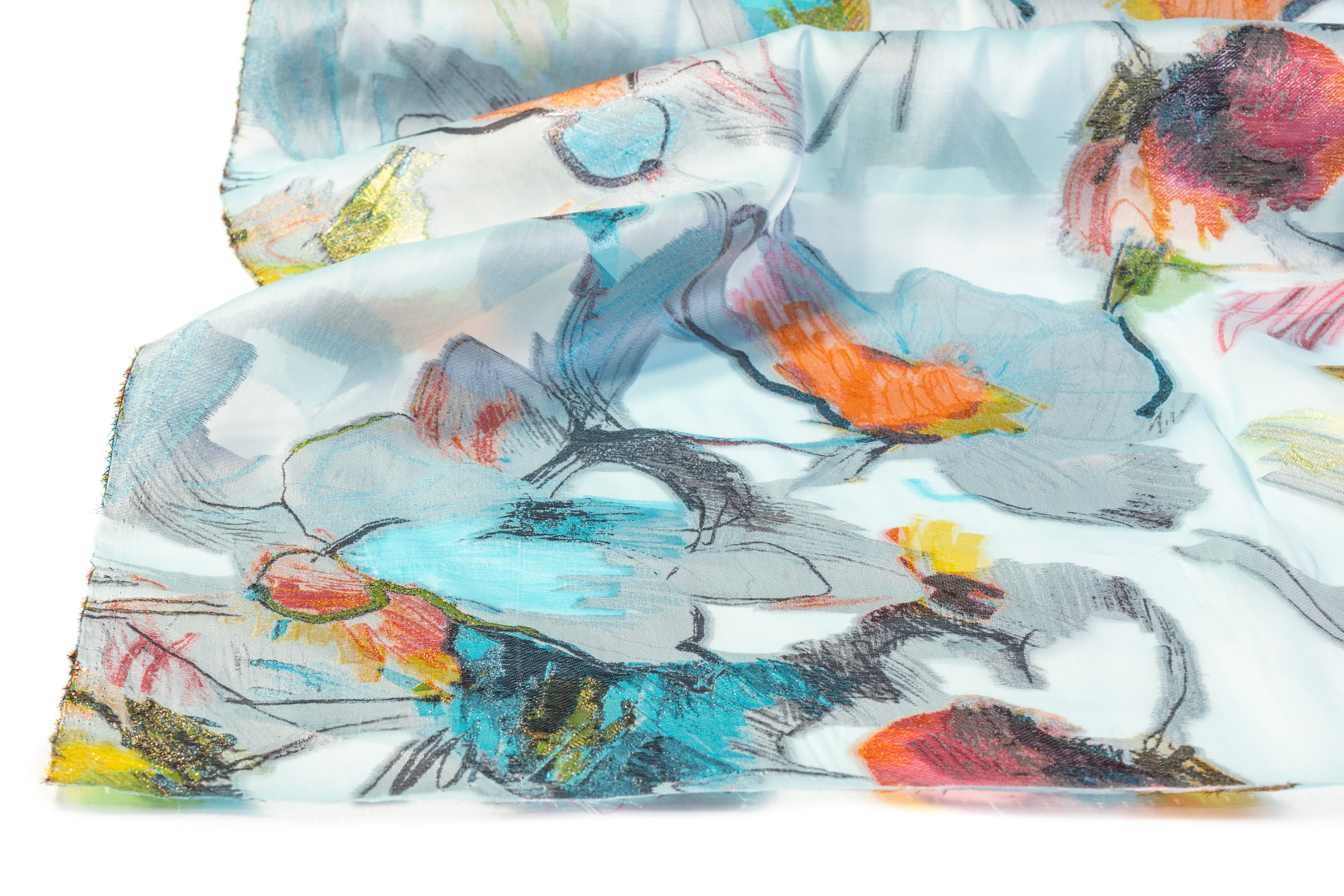 Metallic Italian Satin Face Silk Organza Fil Coupé - Blue