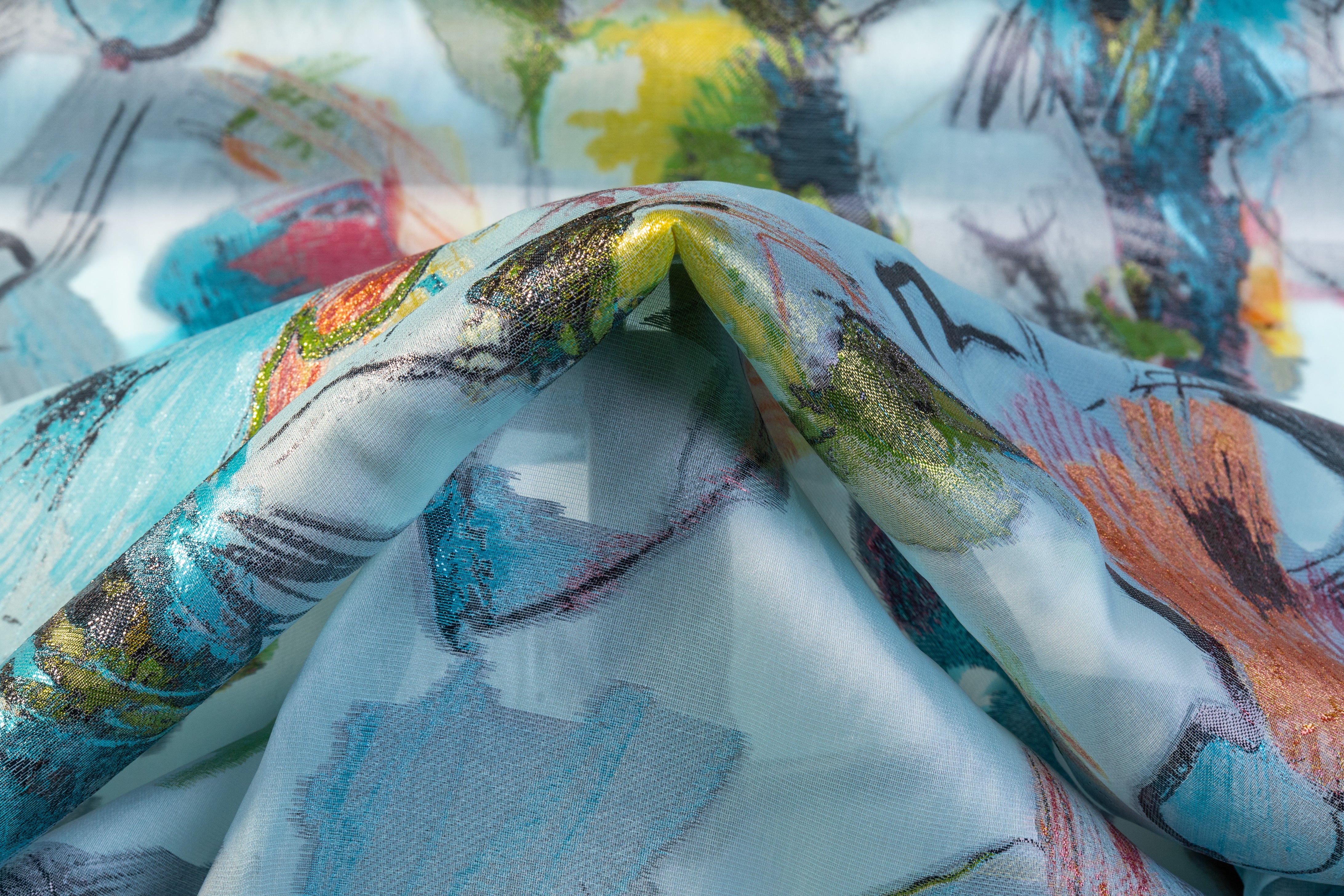 Metallic Italian Satin Face Silk Organza Fil Coupé - Blue