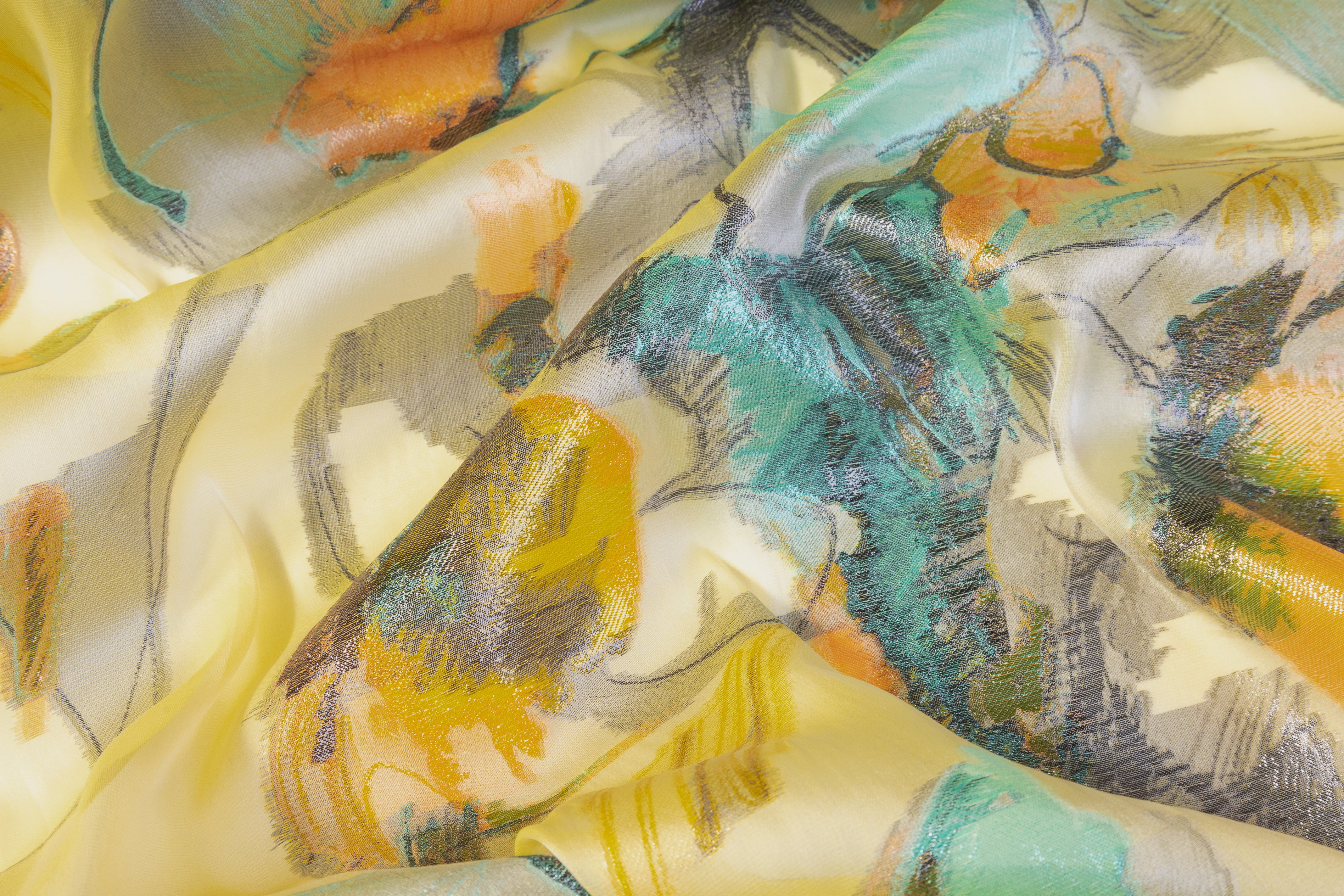 Metallic Italian Satin Face Silk Organza Fil Coupé - Yellow
