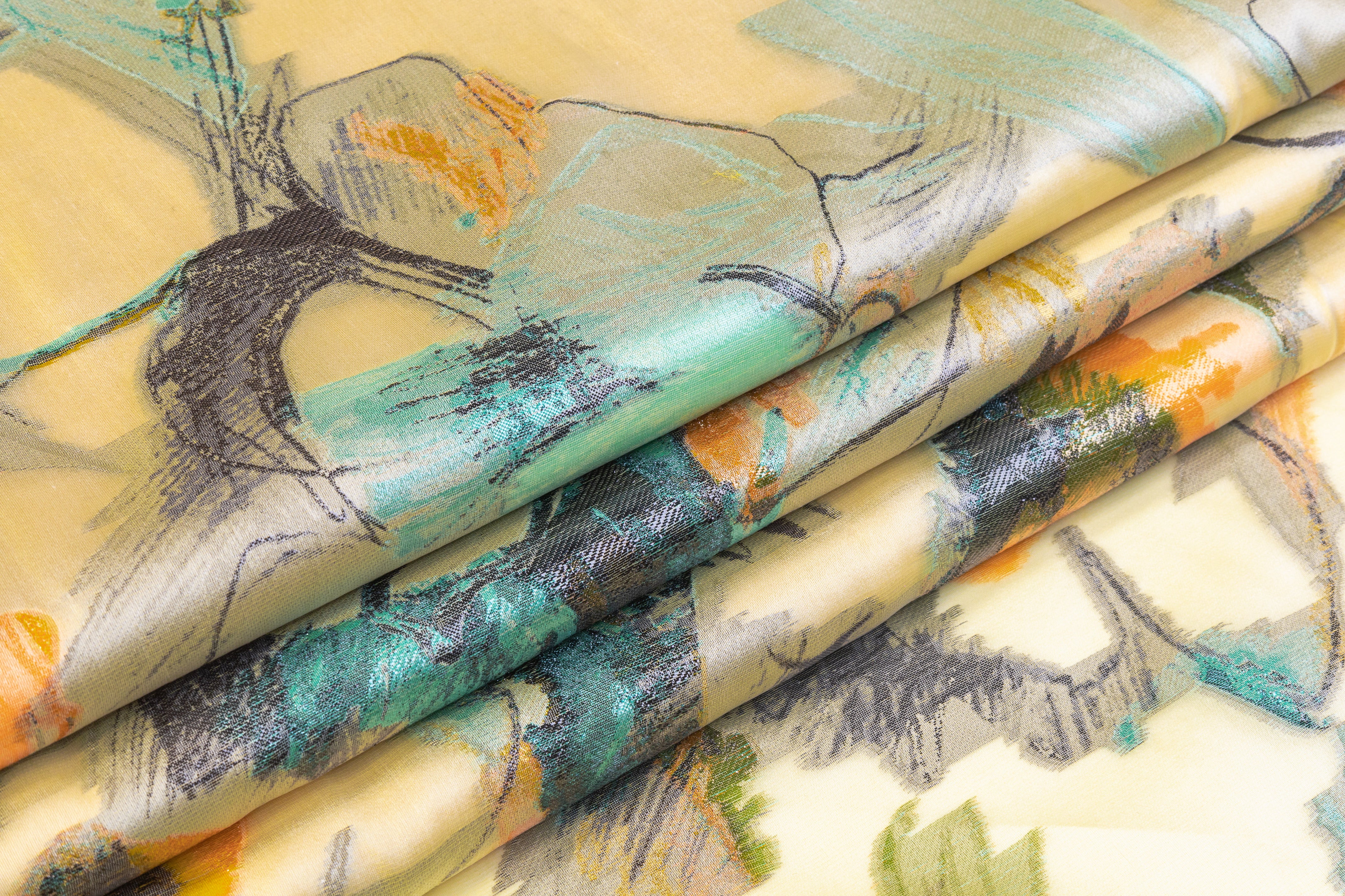 Metallic Italian Satin Face Silk Organza Fil Coupé - Yellow