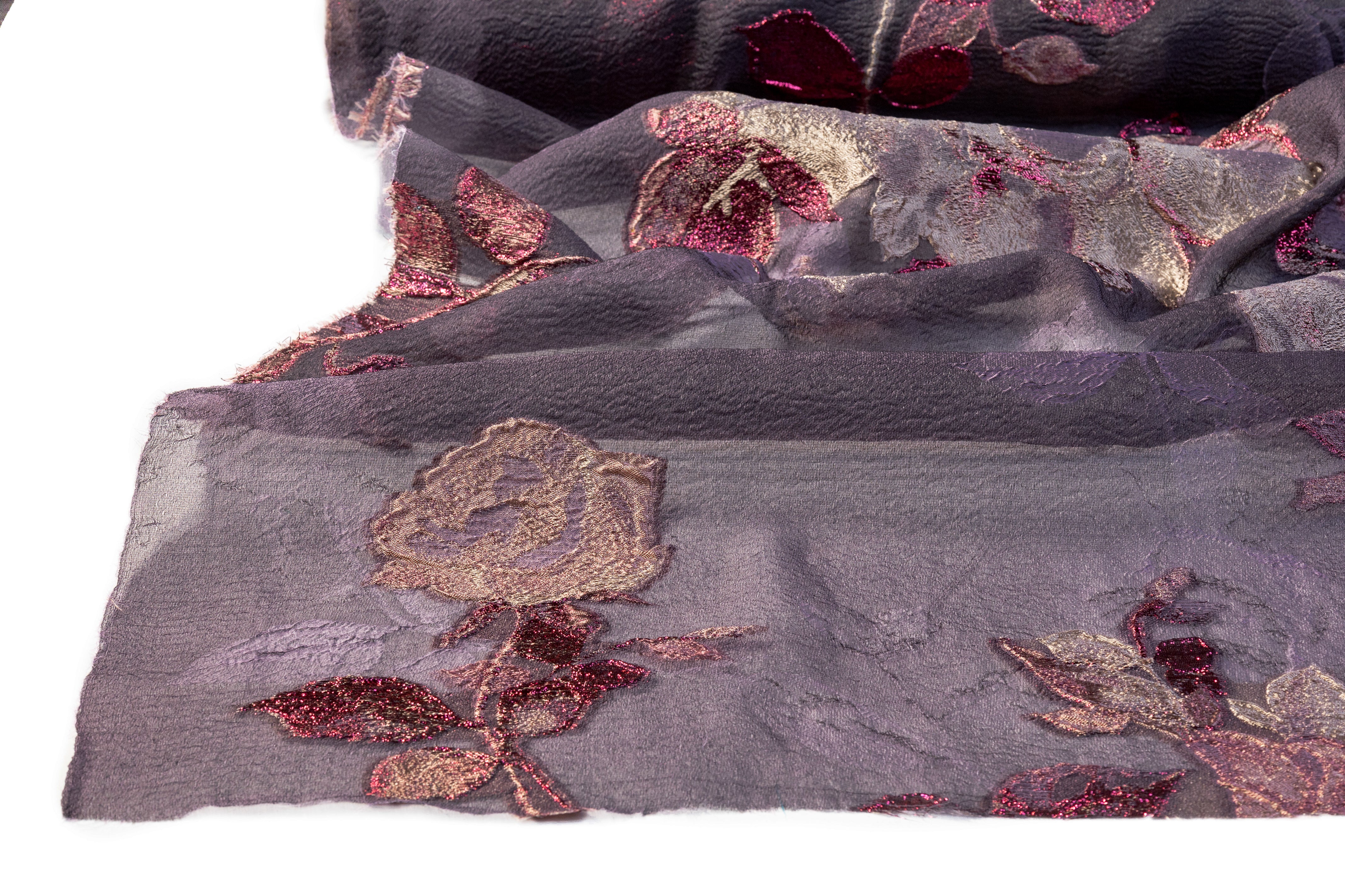 Floral Metallic Italian Silk Blend Organza Fil Coupé - Lavender