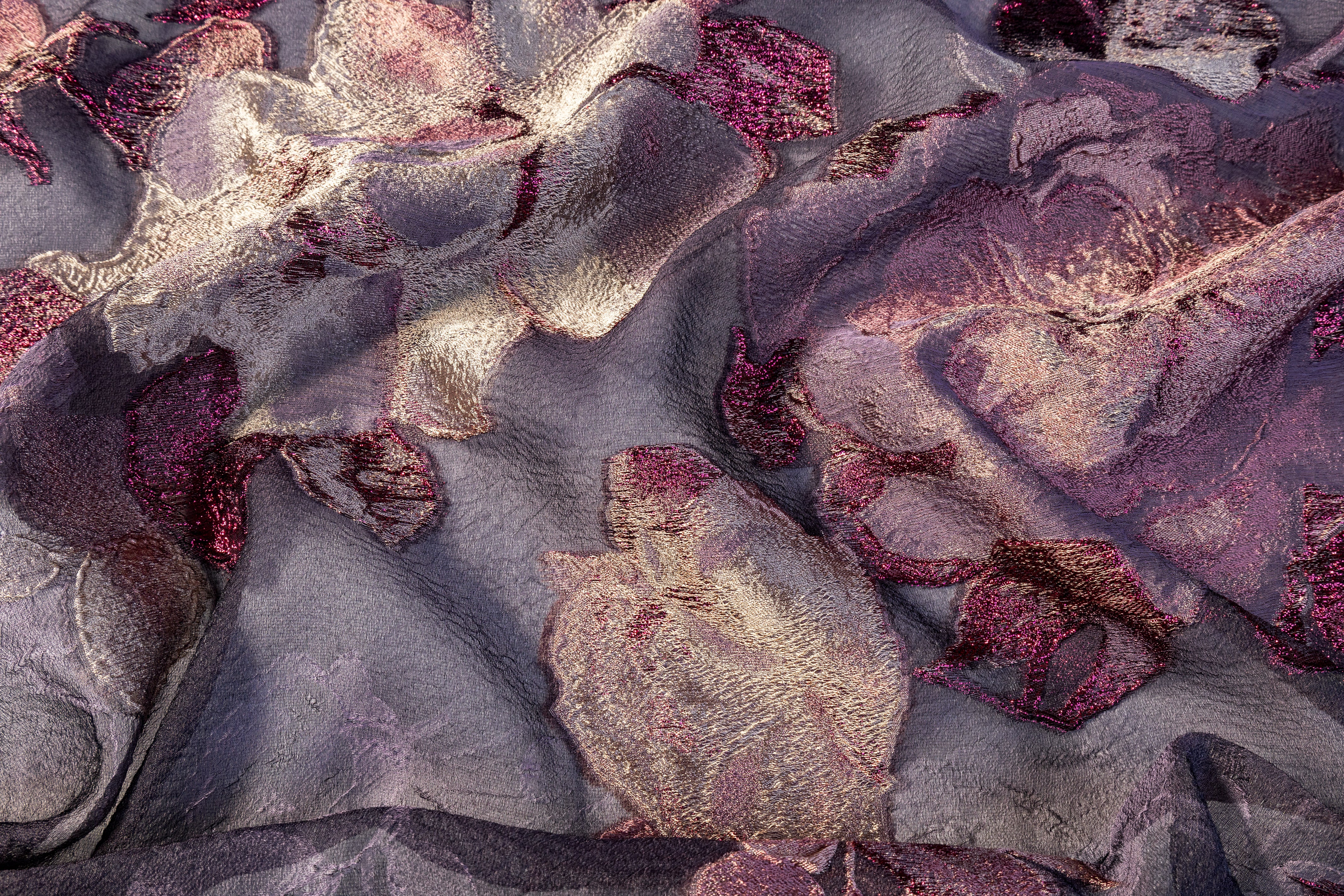 Floral Metallic Italian Silk Blend Organza Fil Coupé - Lavender