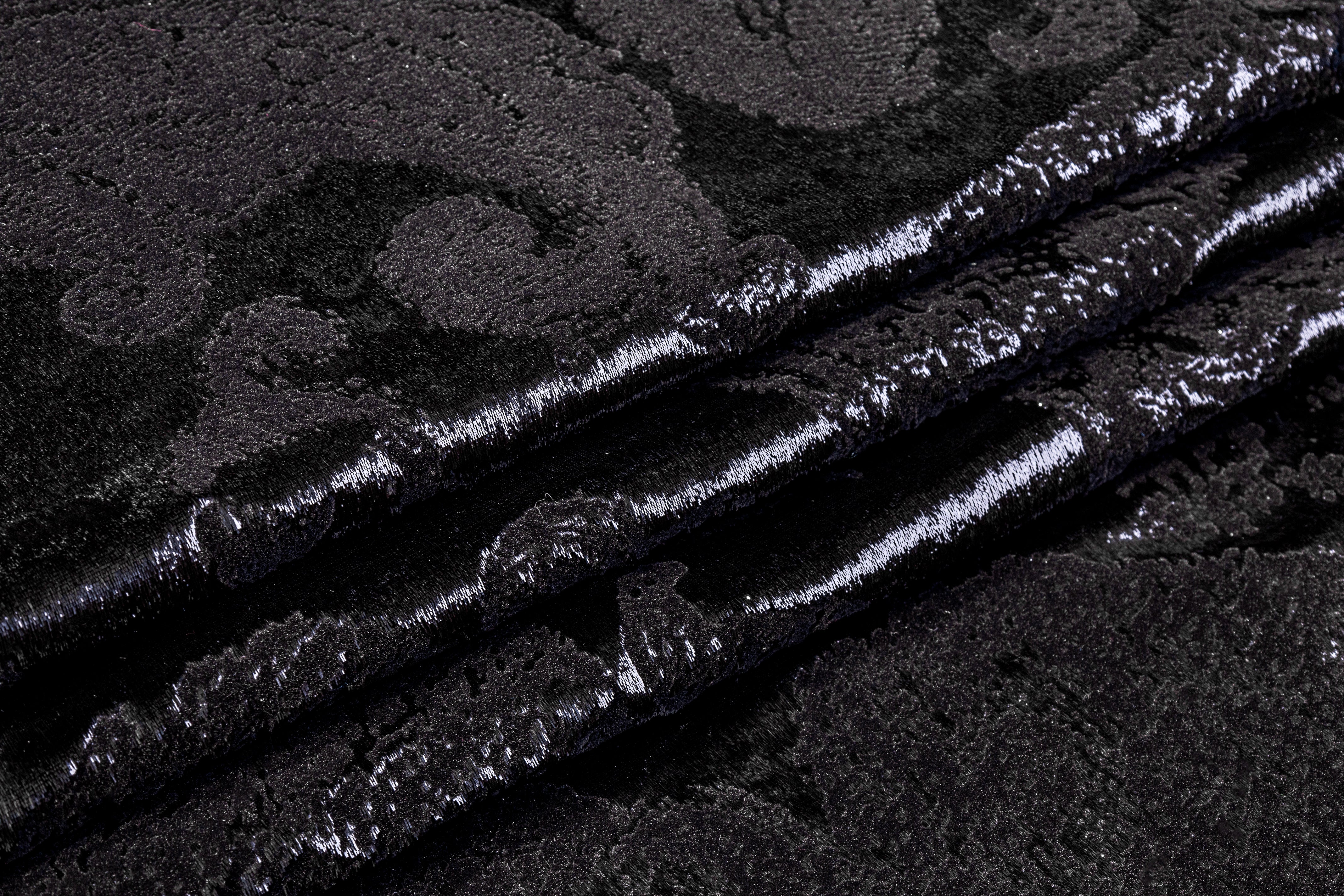 Paisley Flocked Metallic Italian Velvet - Black