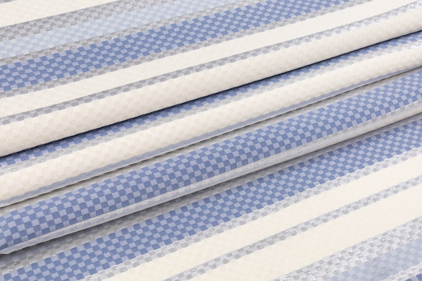 Checked Metallic Italian Brocade - Ivory / Silver / Blue
