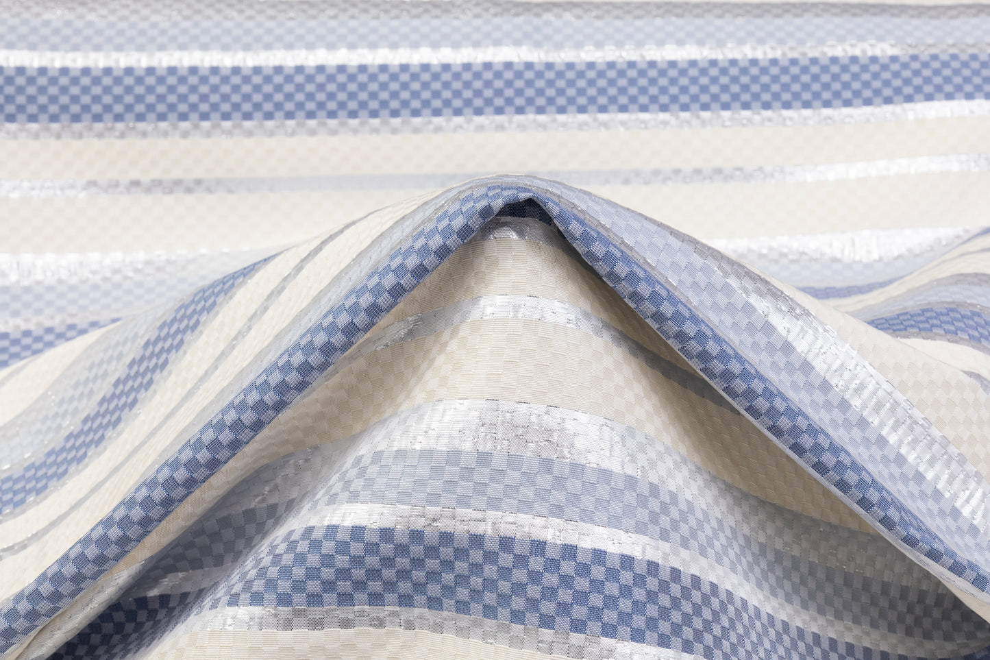 Checked Metallic Italian Brocade - Ivory / Silver / Blue