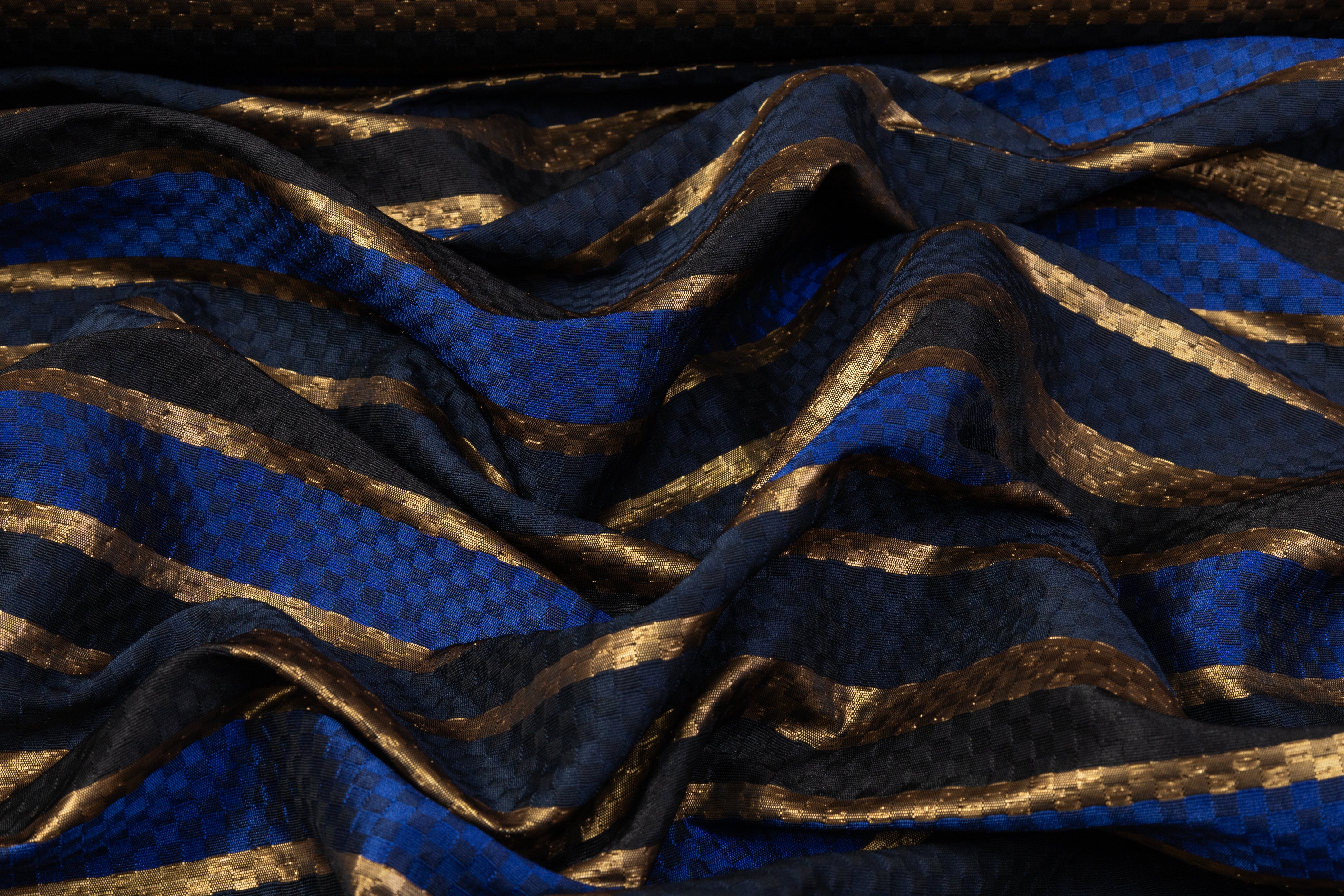 Checked Metallic Italian Brocade - Blue / Gold