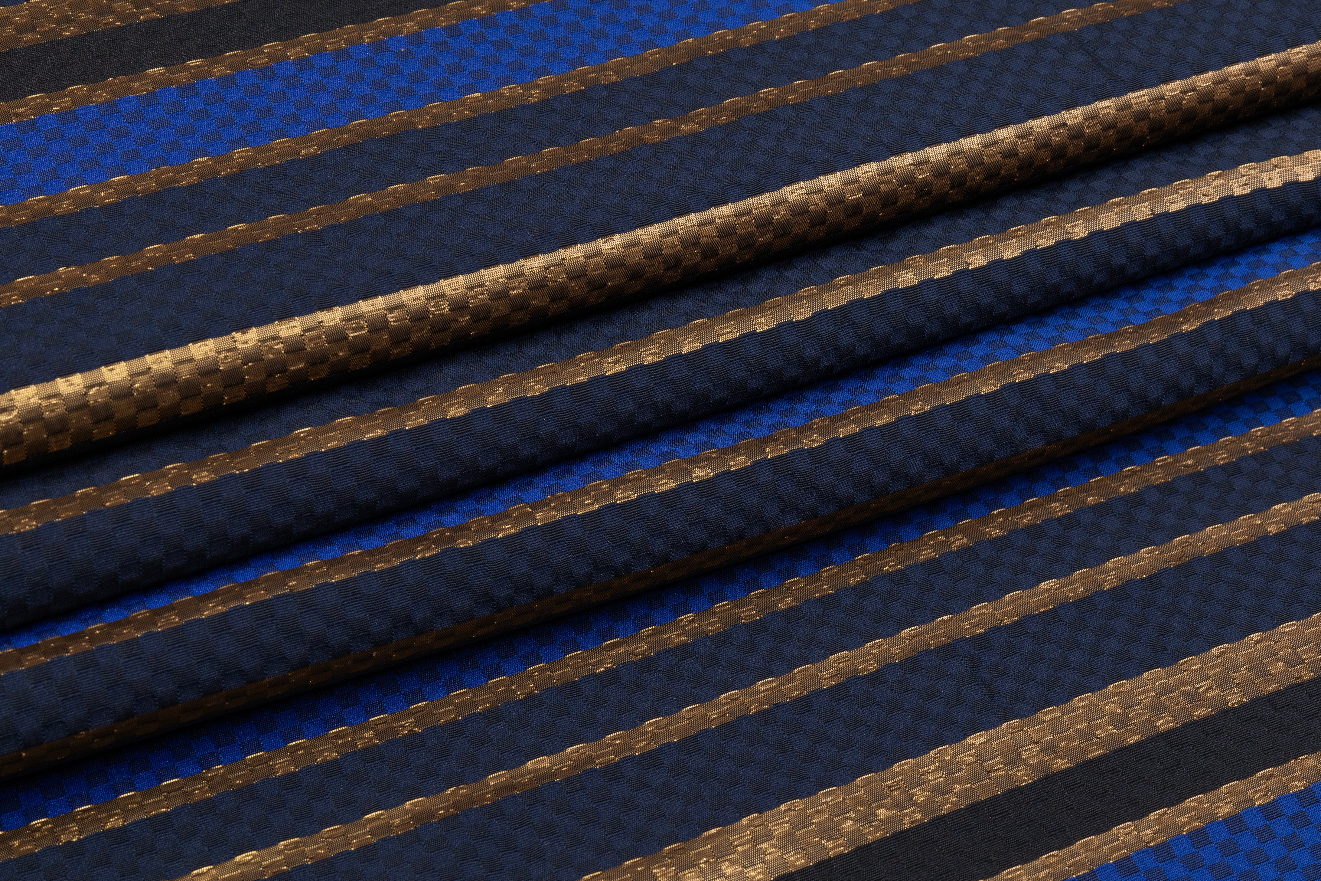 Checked Metallic Italian Brocade - Blue / Gold