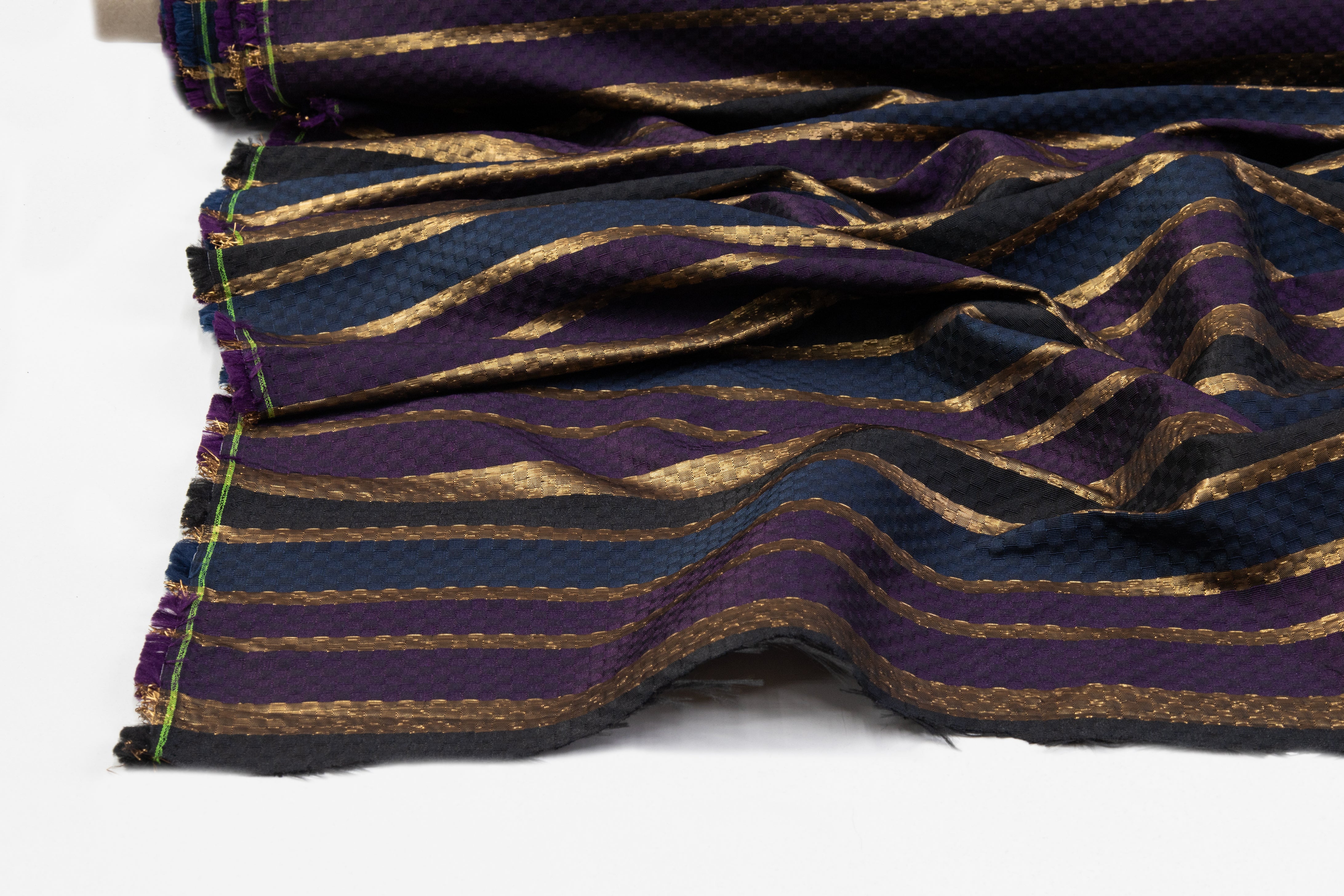 Checked Metallic Italian Brocade - Gold / Navy / Purple