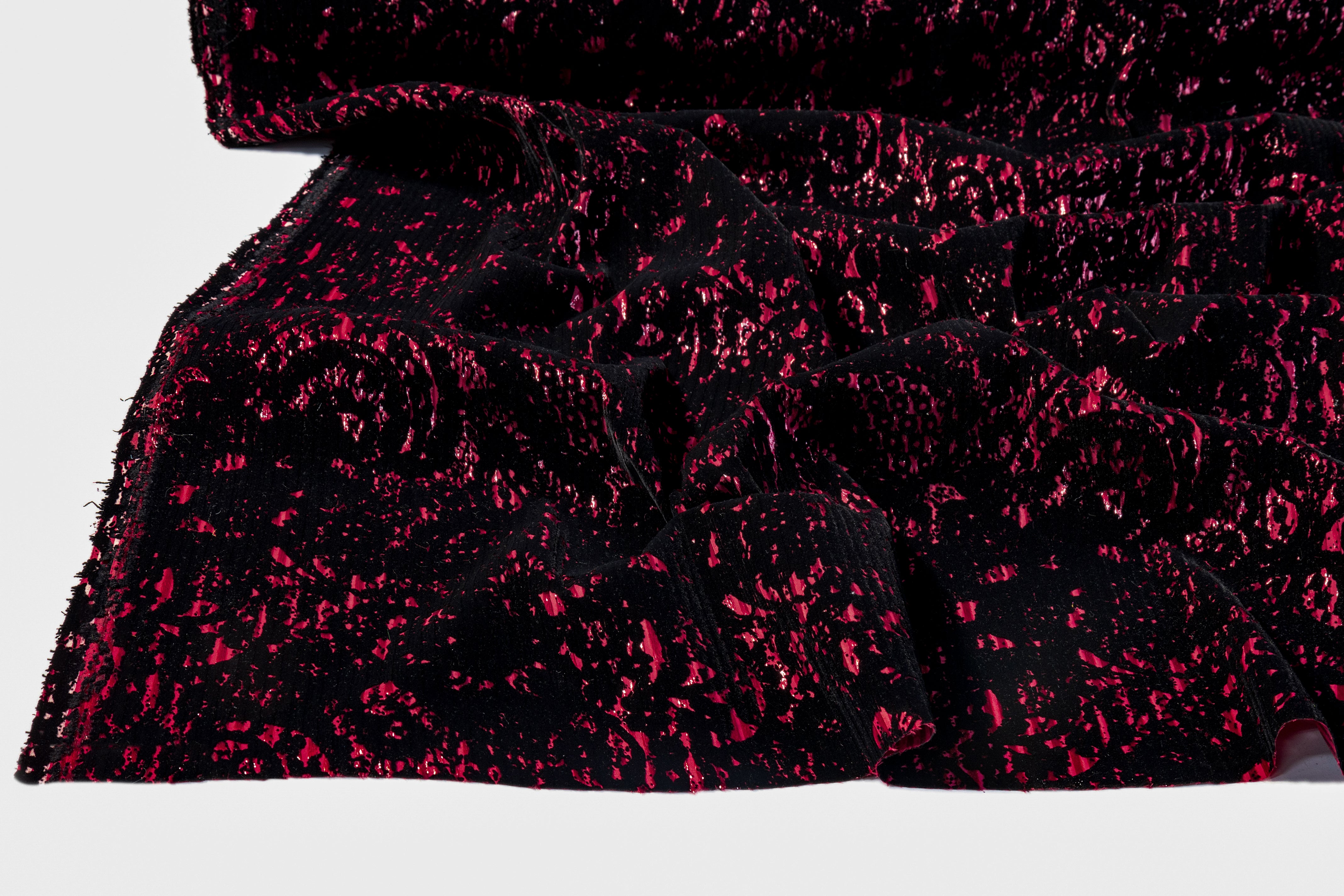 Abstract Flocked Metallic Italian Corduroy - Black / Red