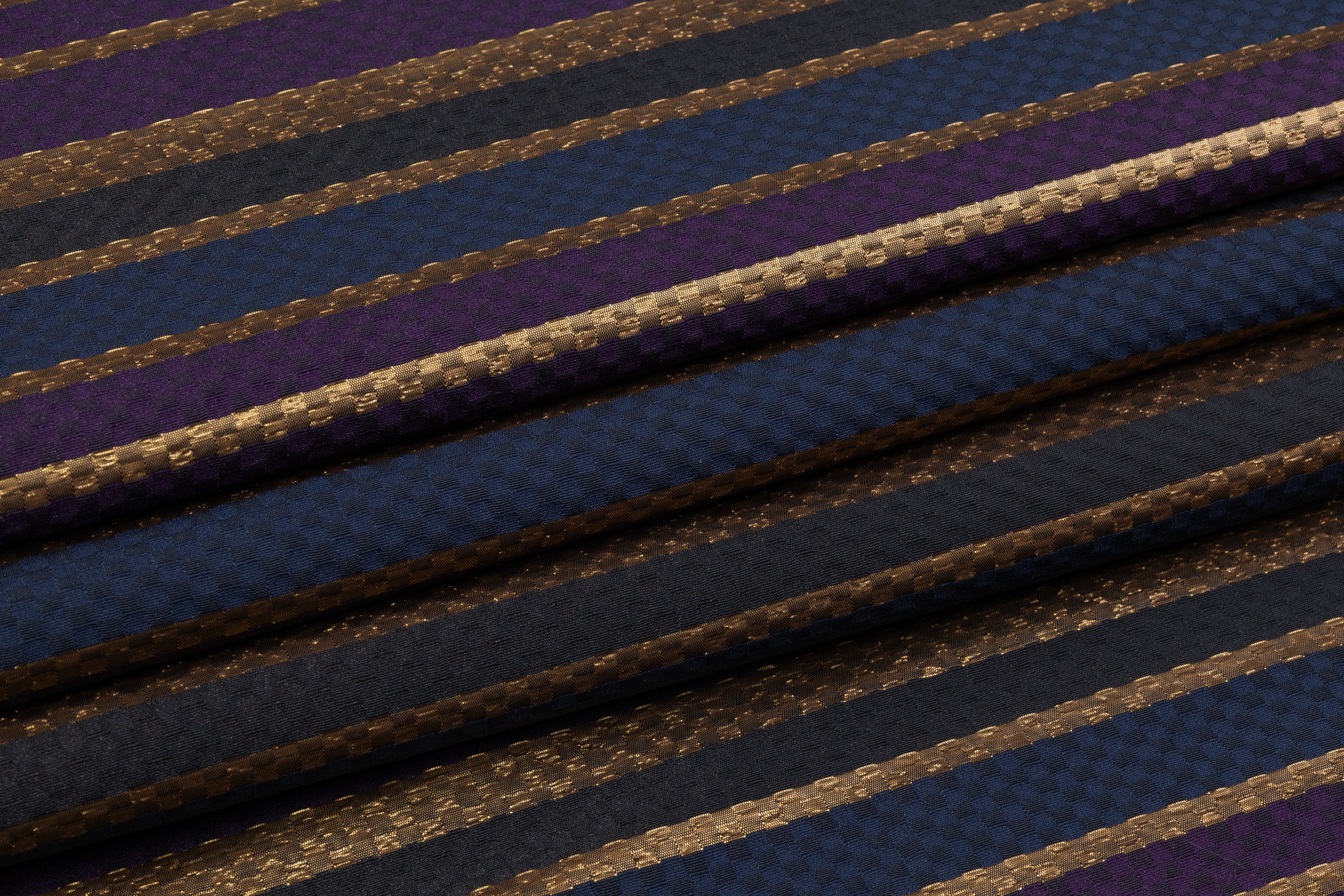 Checked Metallic Italian Brocade - Gold / Navy / Purple