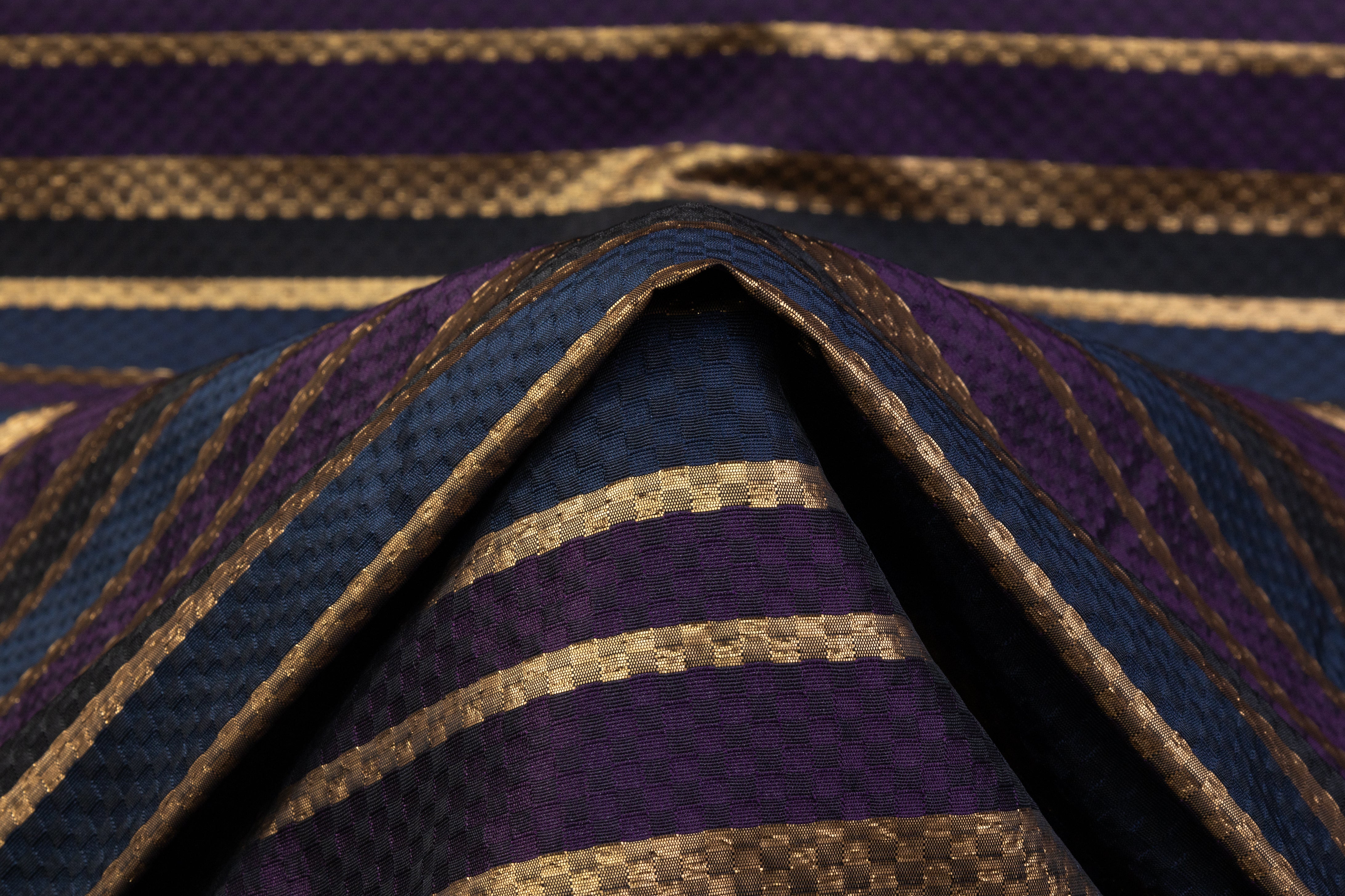 Checked Metallic Italian Brocade - Gold / Navy / Purple
