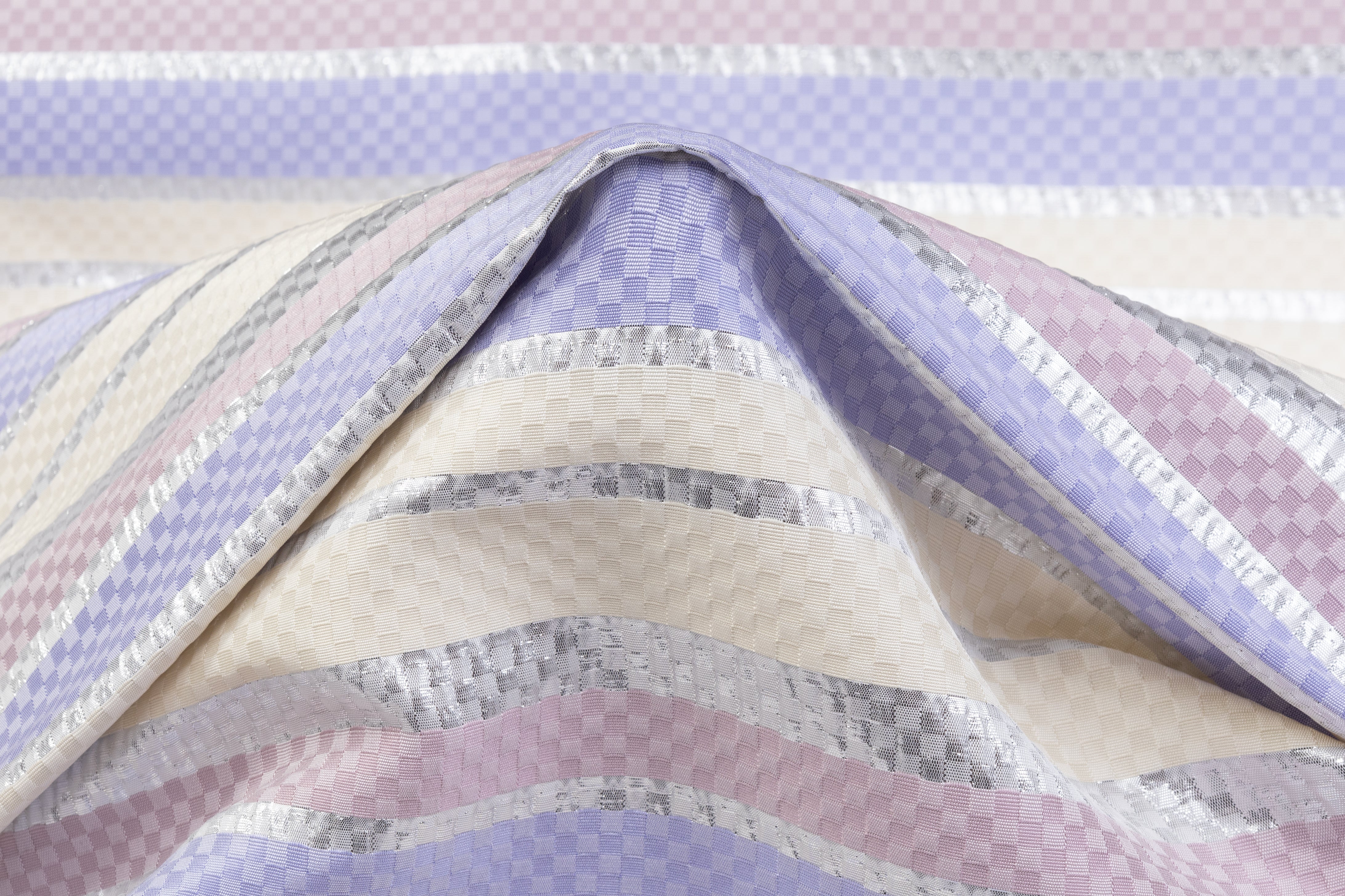 Checked Metallic Italian Brocade - Ivory / Silver / Purple