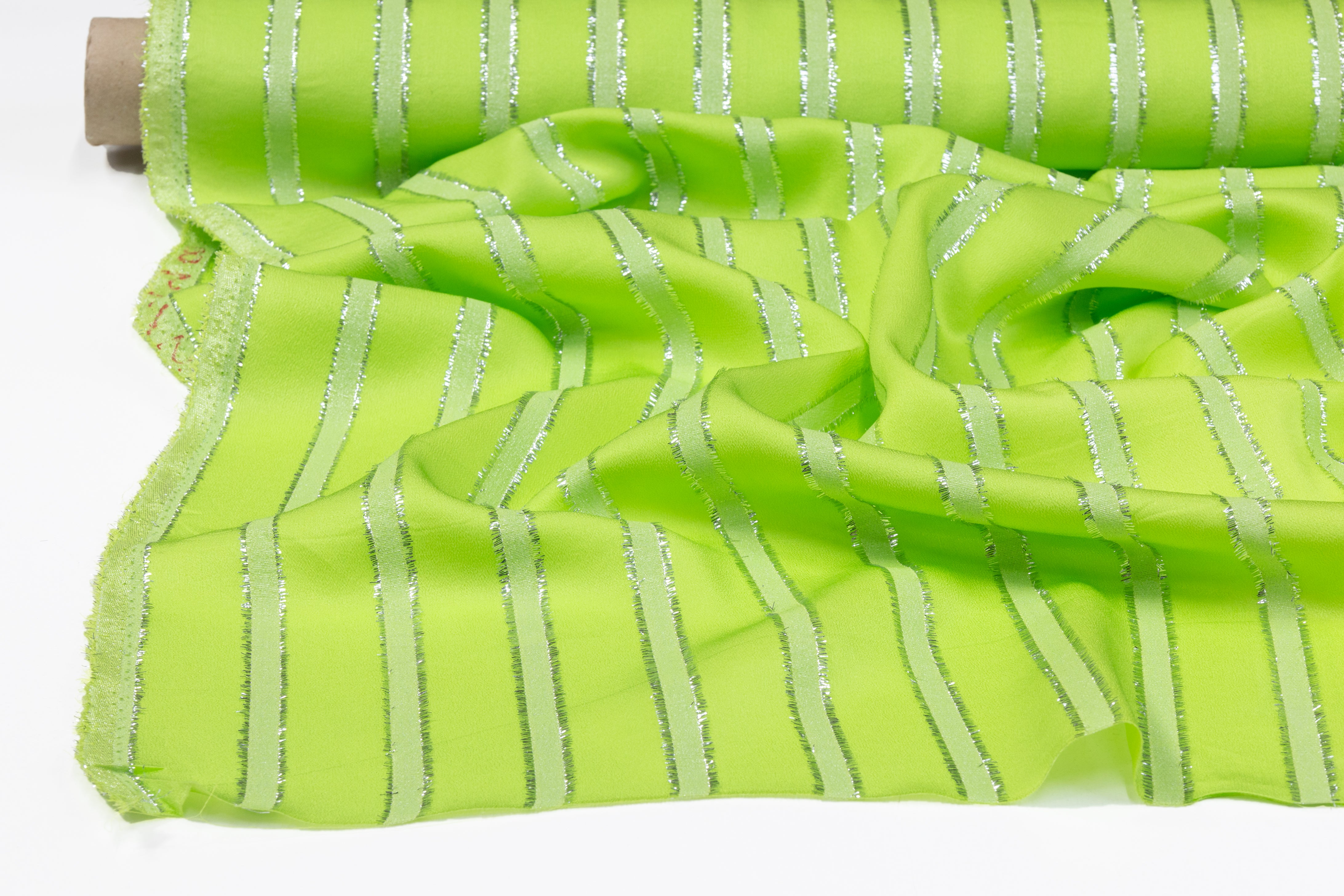 Metallic Striped Italian Silk Crepe De Chine - Green / Silver