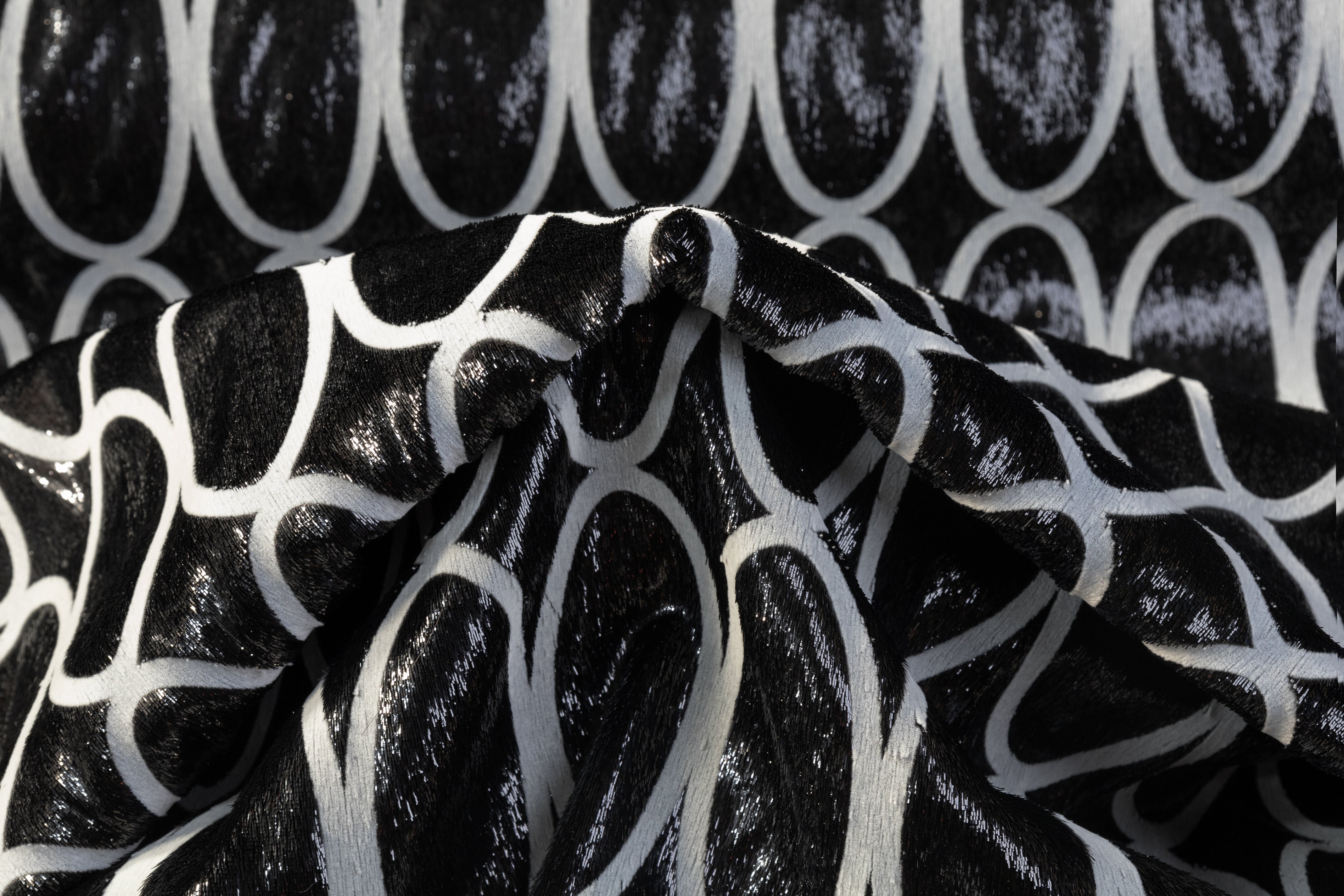 Flocked Metallic Italian Velvet - Black / Gray