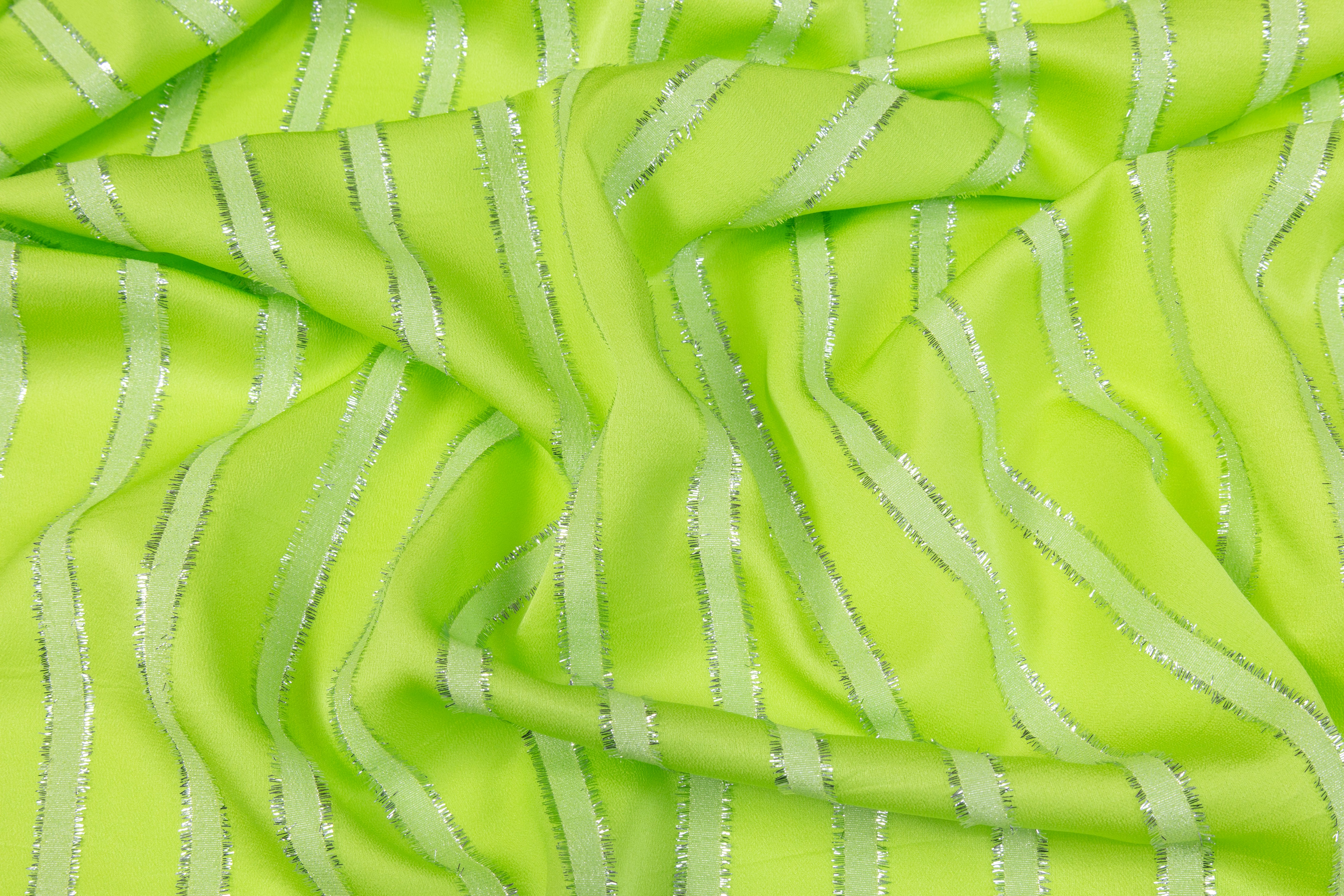 Metallic Striped Italian Silk Crepe De Chine - Green / Silver