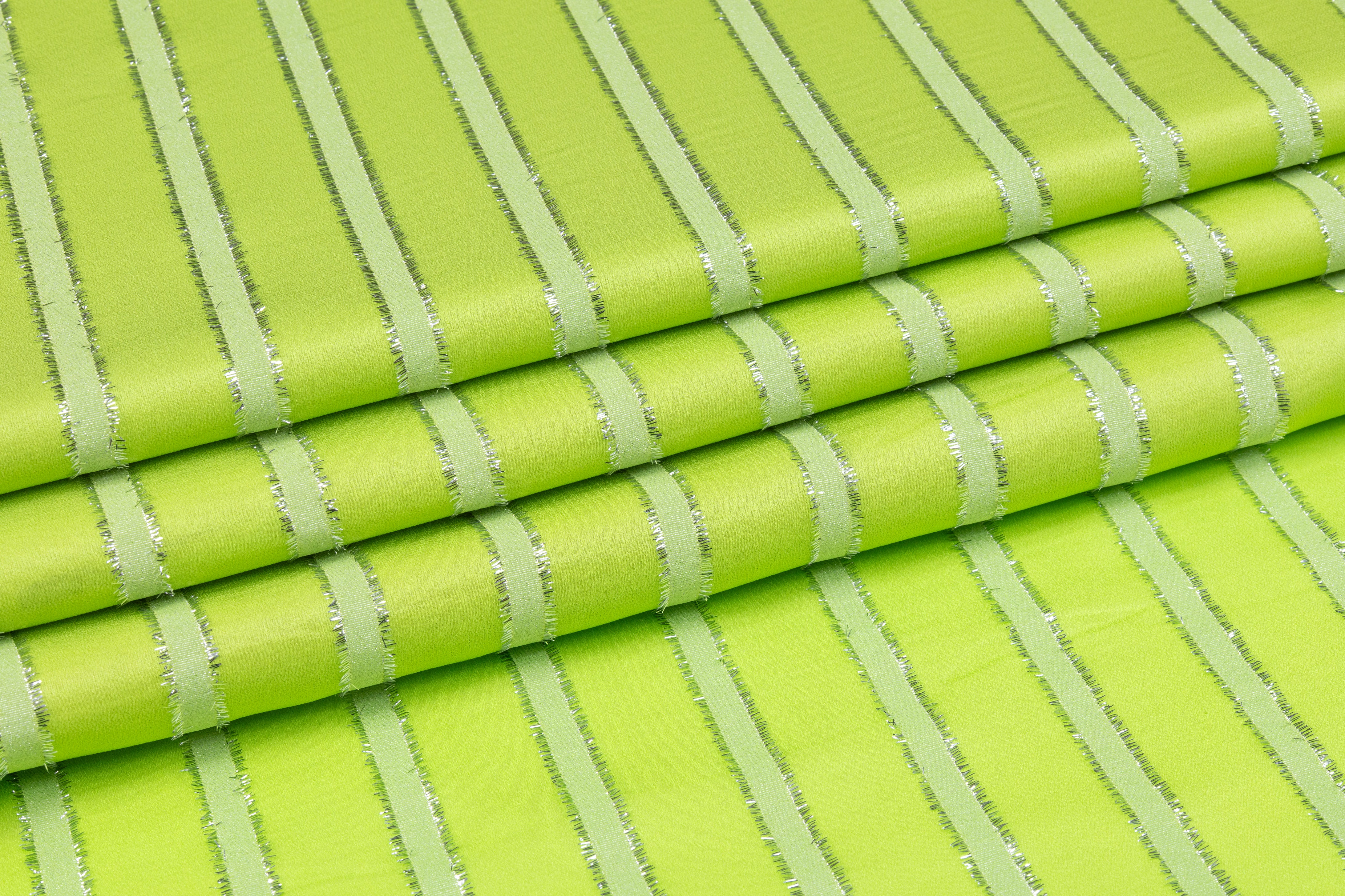 Metallic Striped Italian Silk Crepe De Chine - Green / Silver