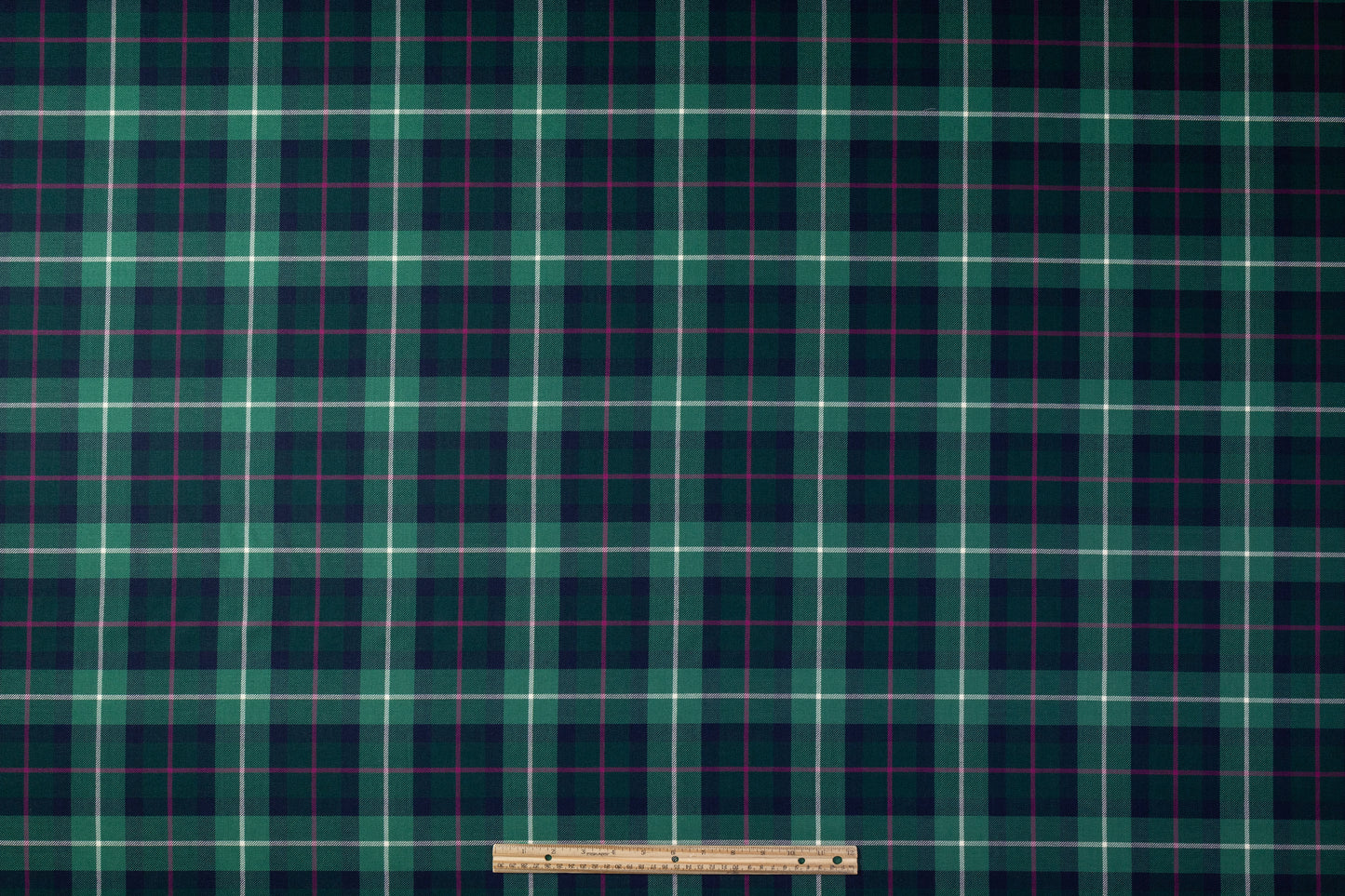 Tartan Italian Wool Suiting - Green / Fucshia / Navy
