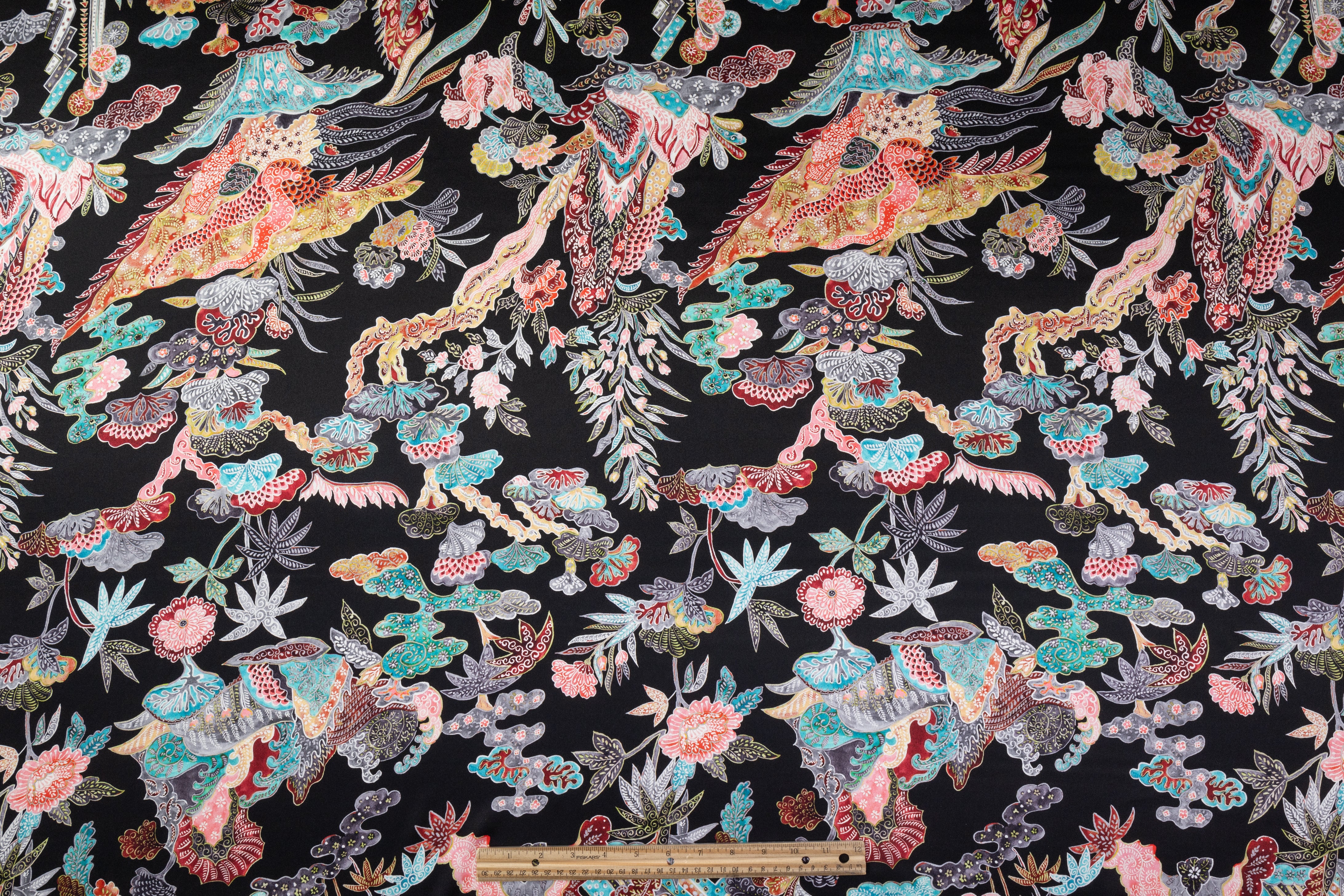 Floral Italian Silk Charmeuse - Black / Multicolor
