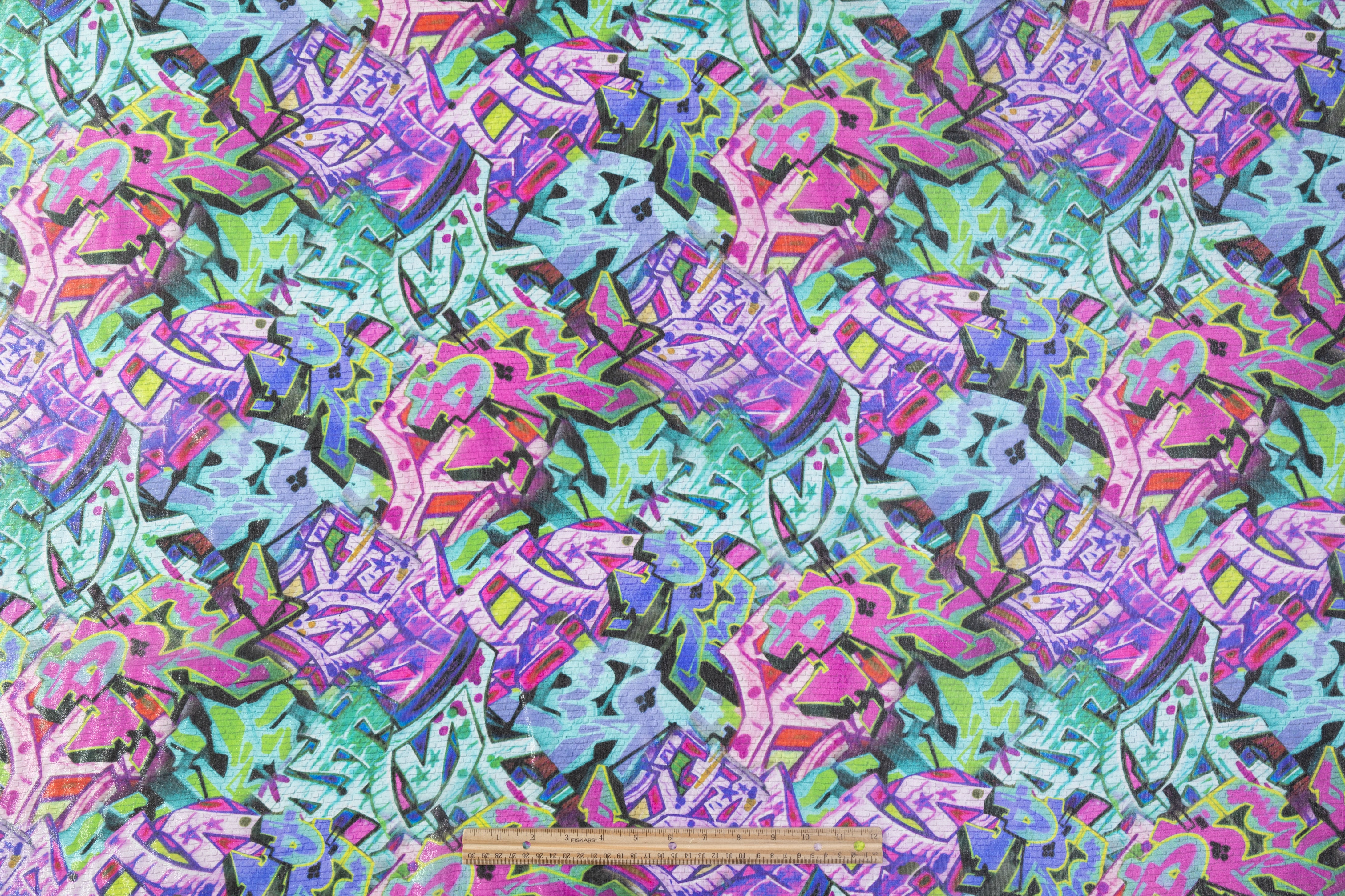 Graffiti Print Italian Silk Chiffon Lamé - Multicolor
