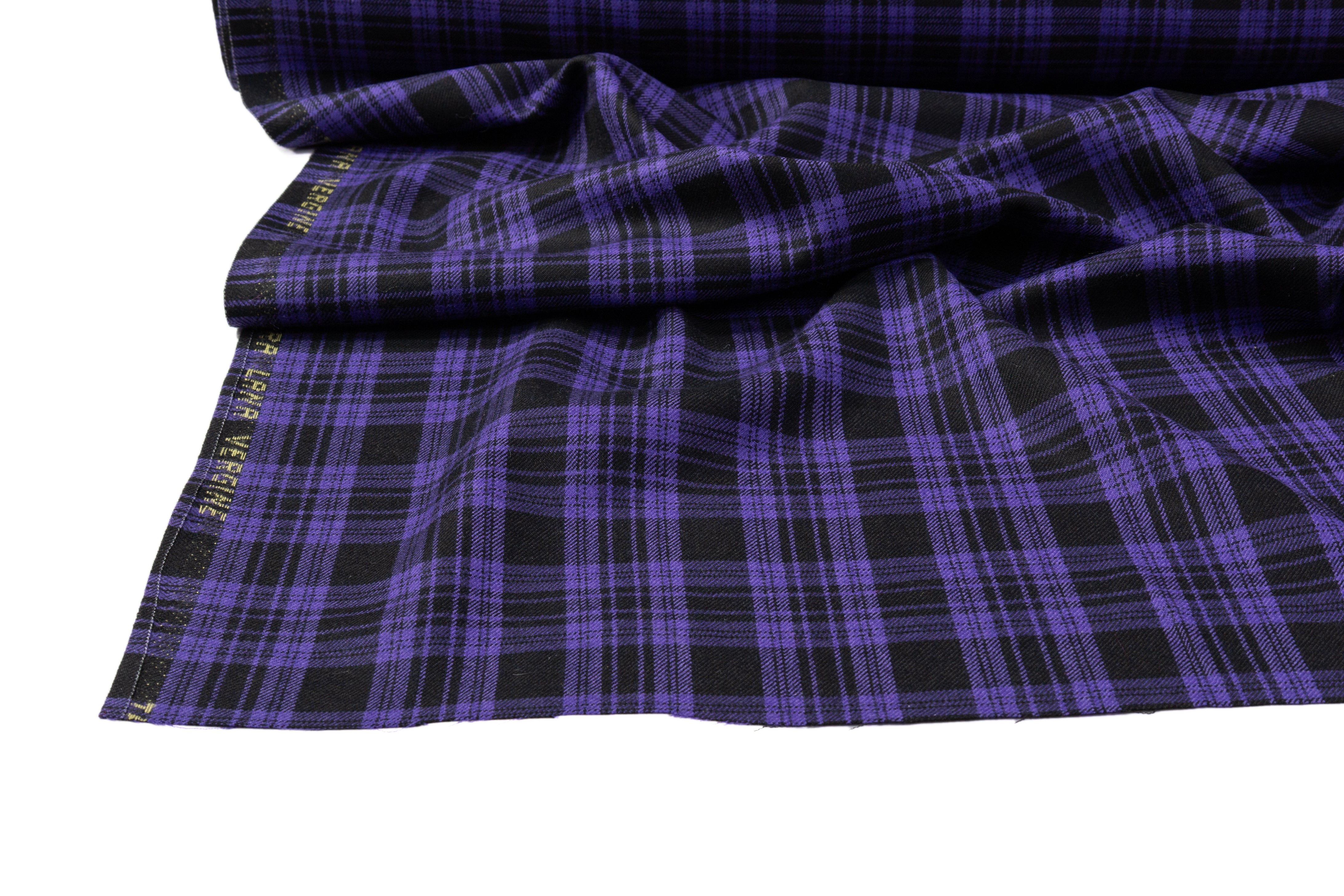 Tartan Italian Wool Suiting - Purple / Black