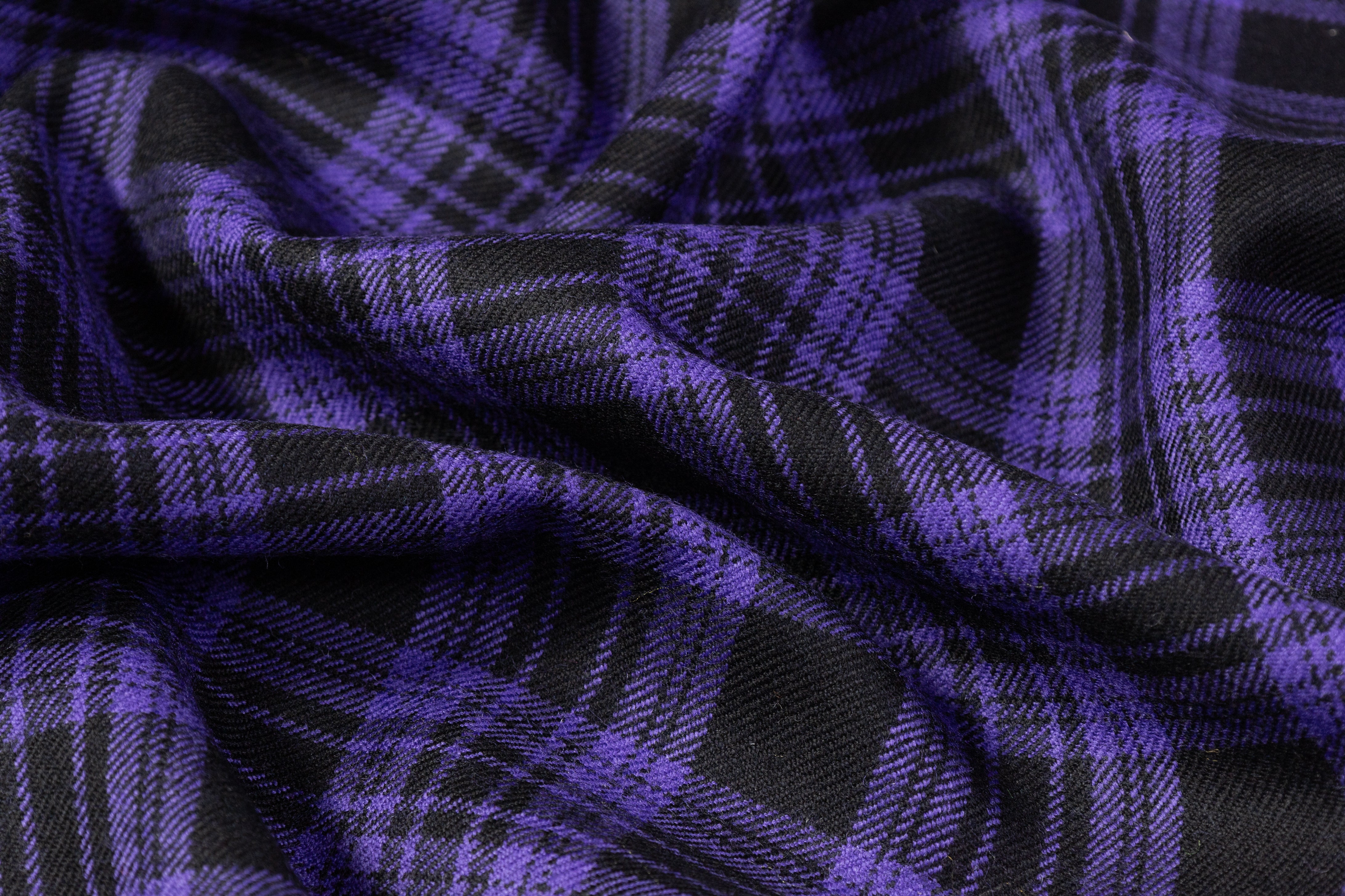 Tartan Italian Wool Suiting - Purple / Black