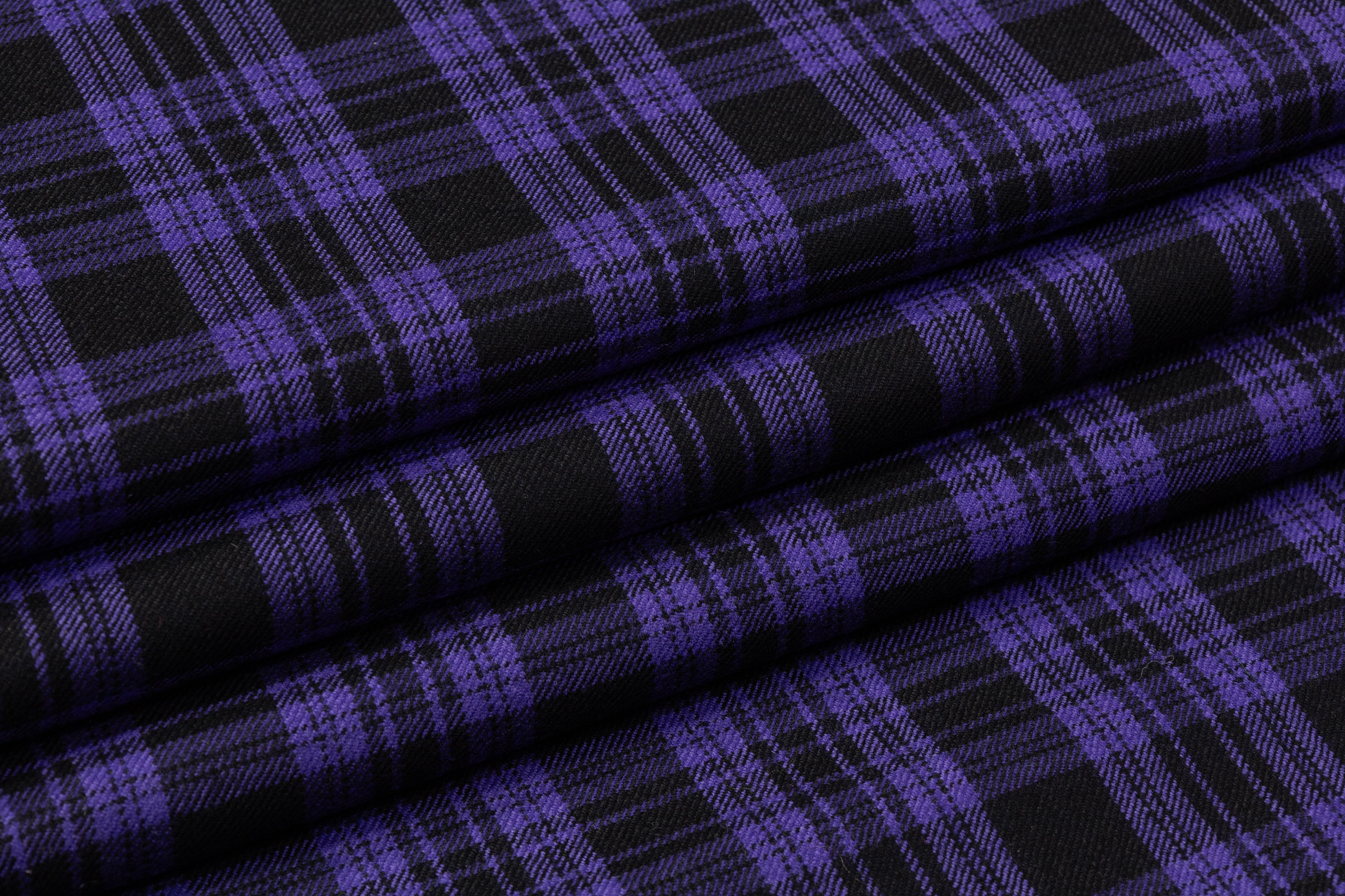 Tartan Italian Wool Suiting - Purple / Black