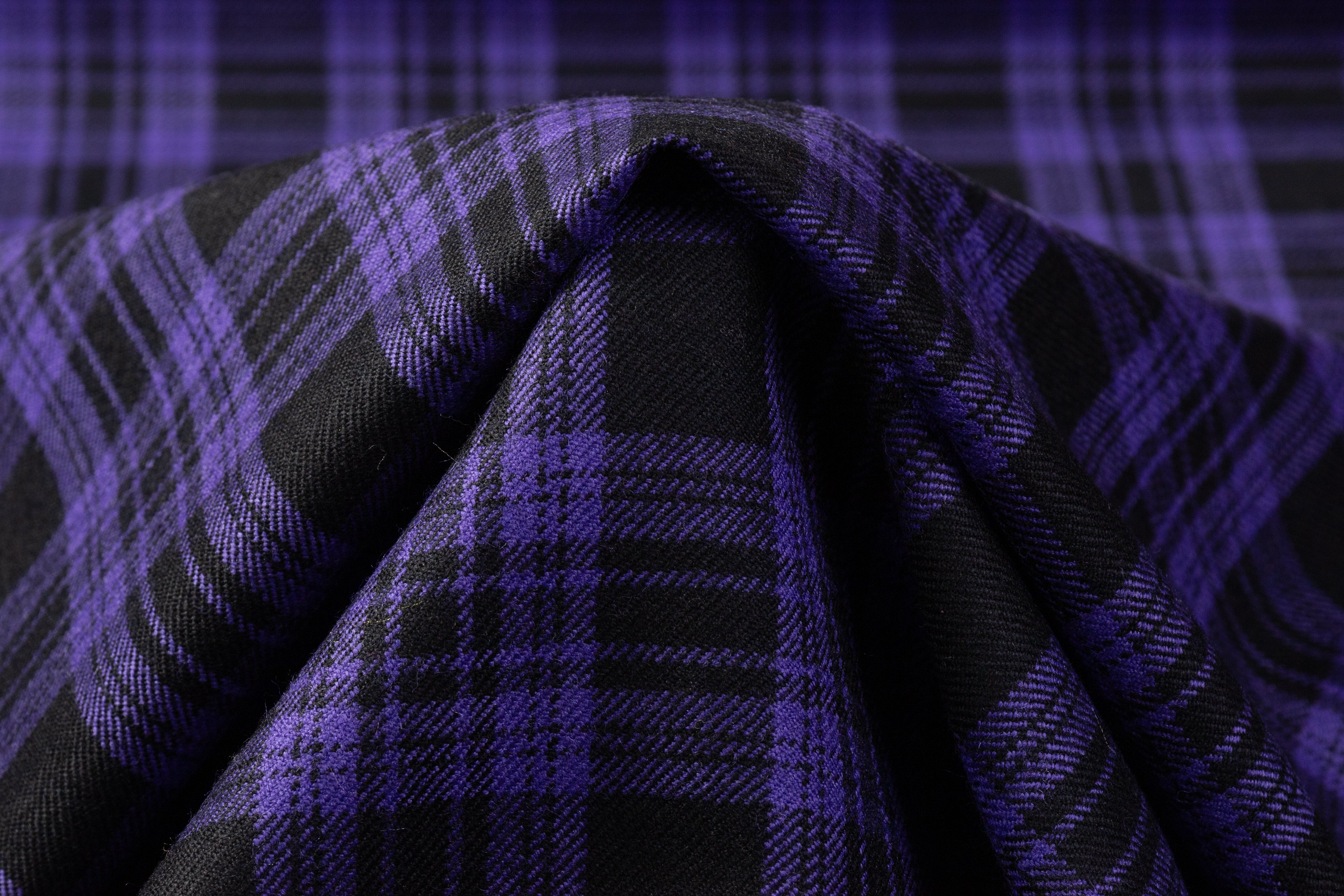 Tartan Italian Wool Suiting - Purple / Black