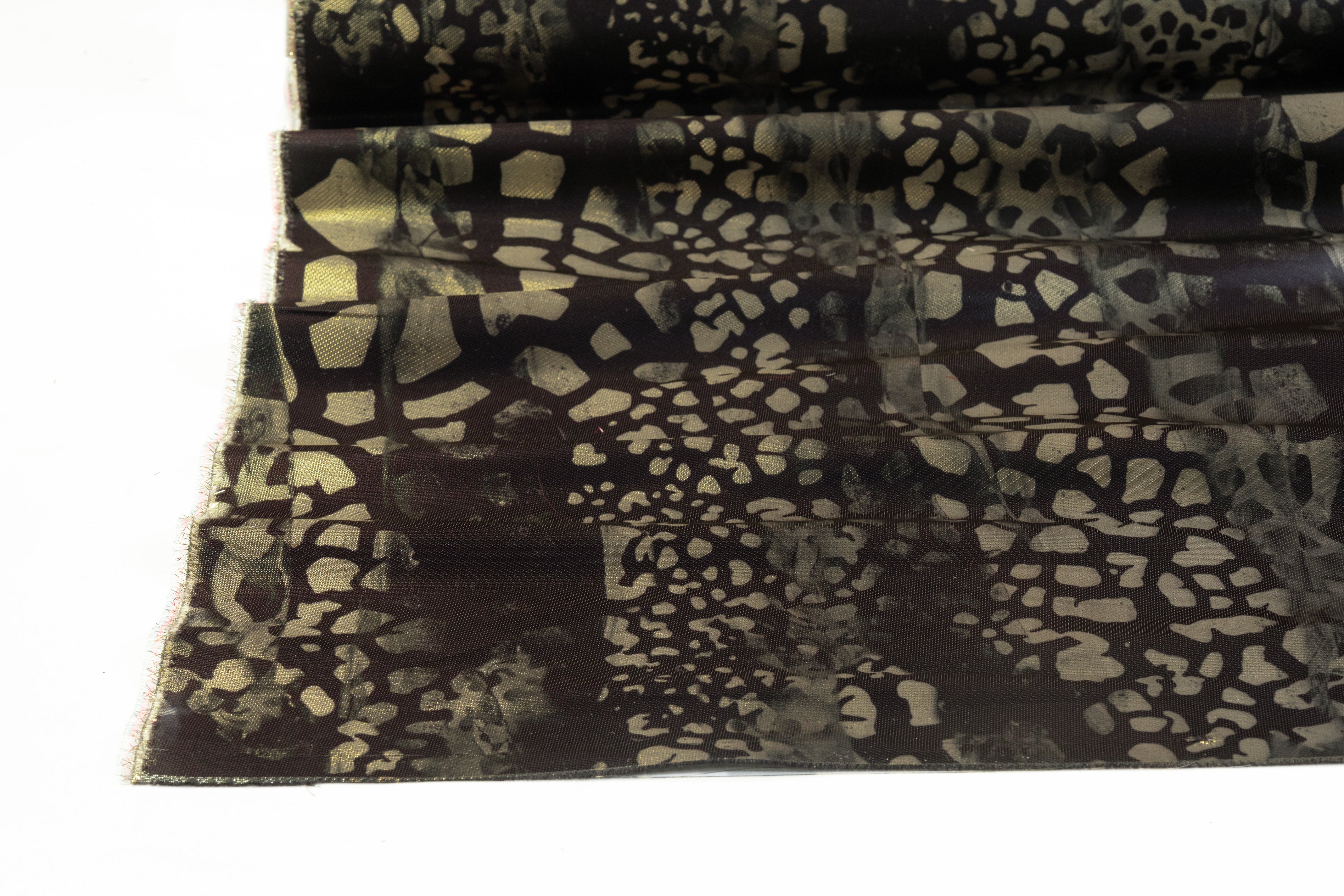 Ruffo Coli - Abstract Metallic Italian Silk Blend Liquid Satin - Smoky Black / Gold