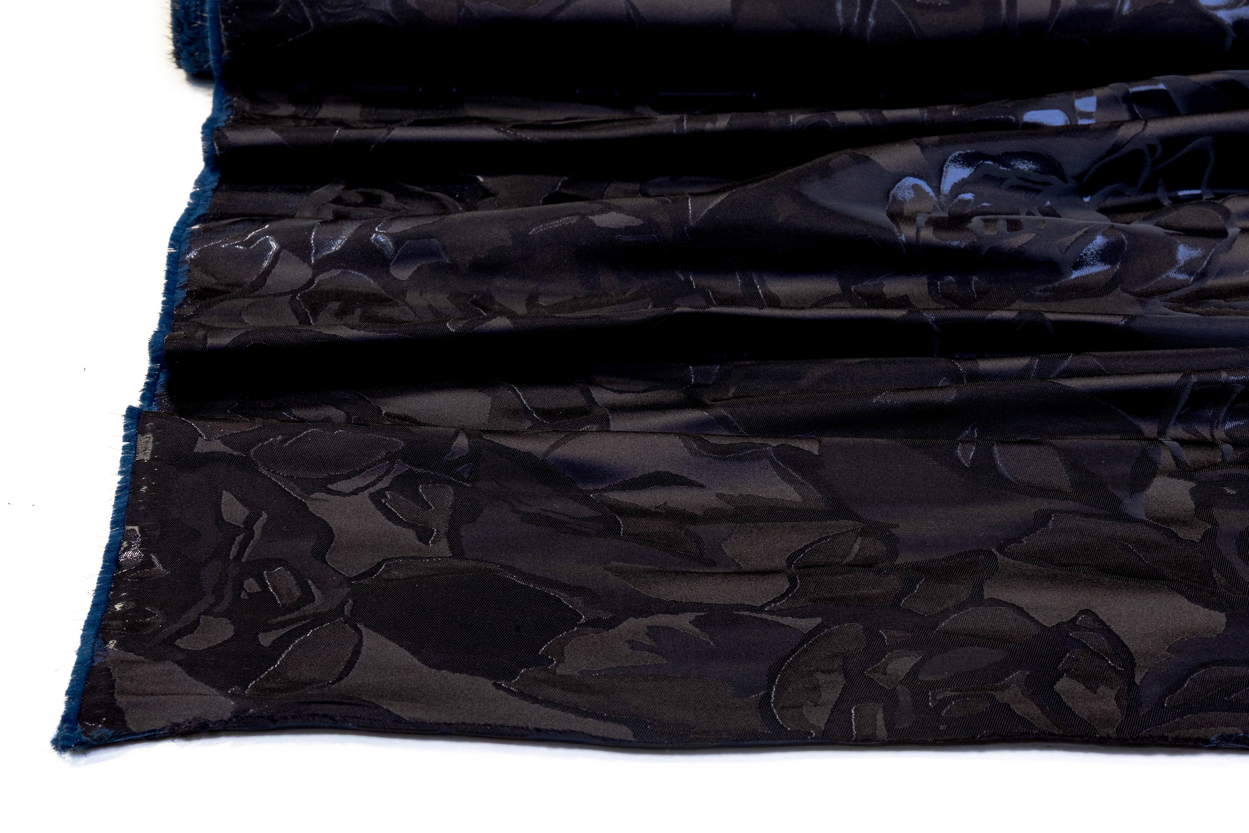 Ruffo Coli - Italian Silk Blend Liquid Brocade - Black / Navy